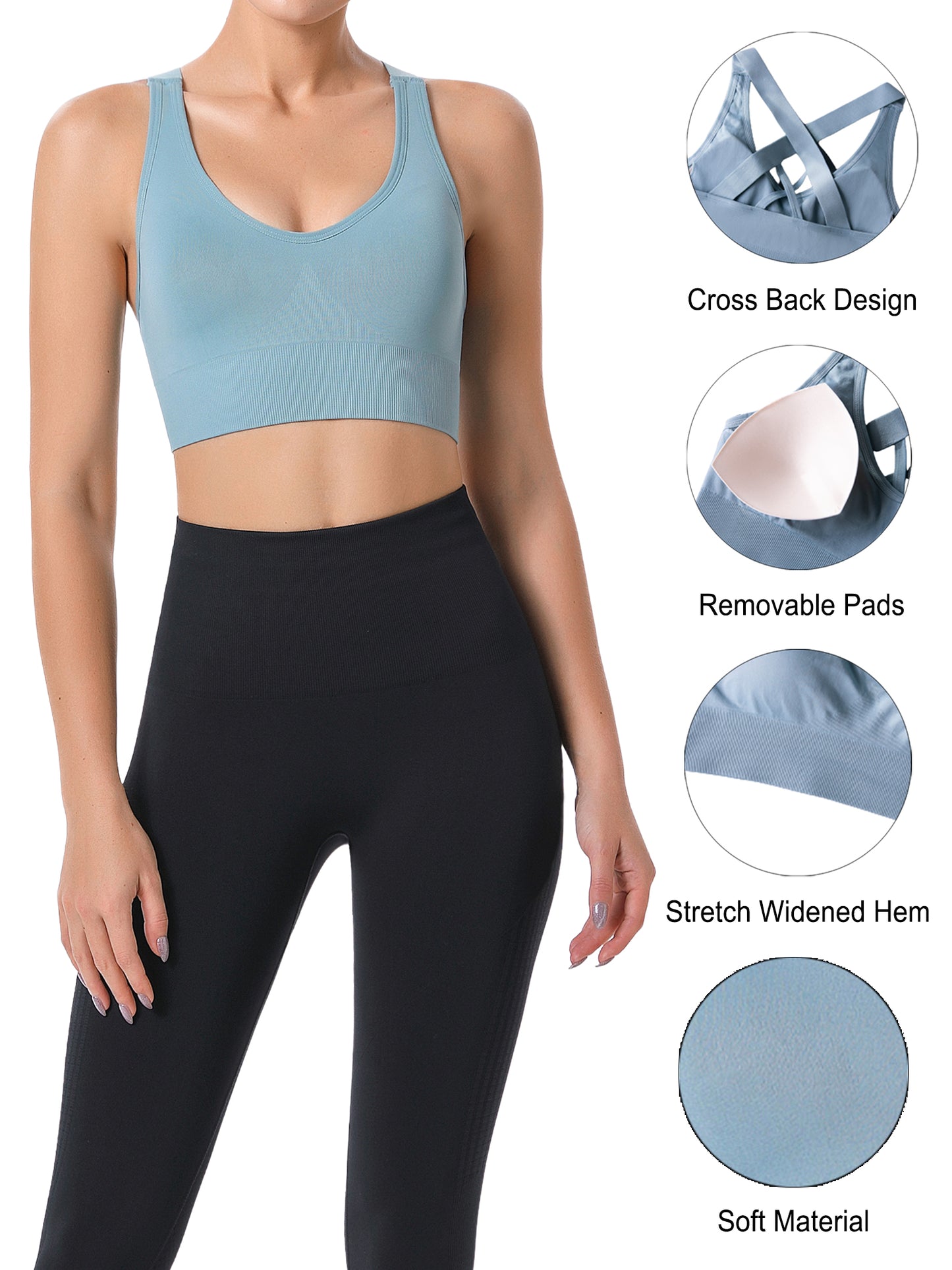 Hanerdun Sports Bras for Women Padded Sports Bra Seamless Cross Back Yoga Athletic Bras