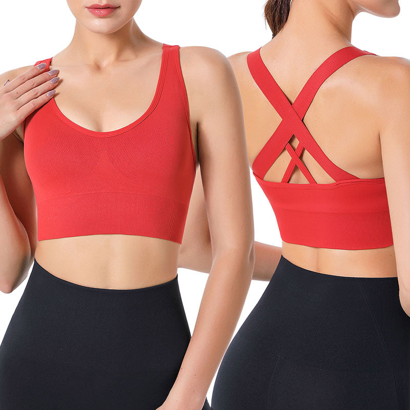 Hanerdun Sports Bras for Women Padded Sports Bra Seamless Cross Back Yoga Athletic Bras