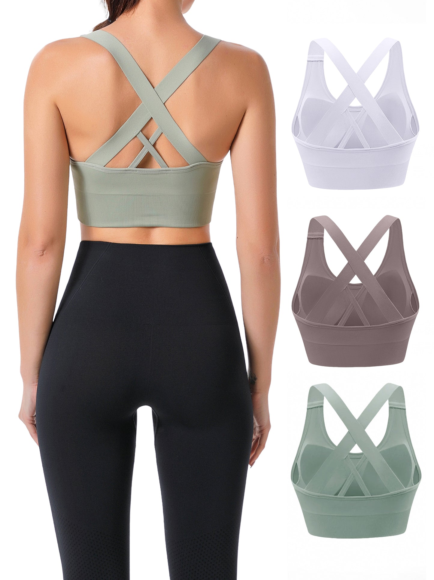 Hanerdun Sports Bras for Women Padded Sports Bra Seamless Cross Back Yoga Athletic Bras