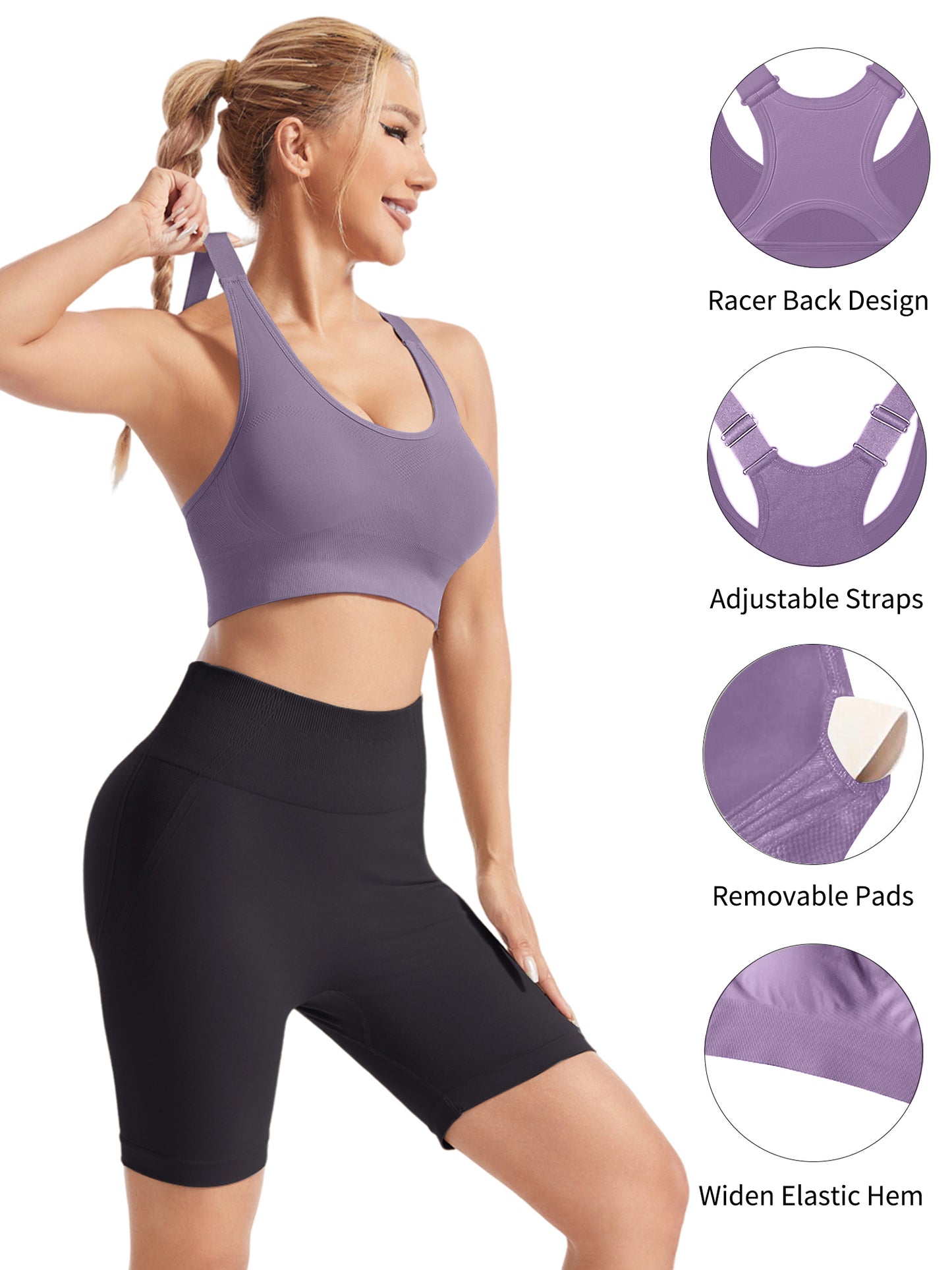 Hanerdun Womens Racerback Padded Sports Bras Adjustable Yoga Workout Bra