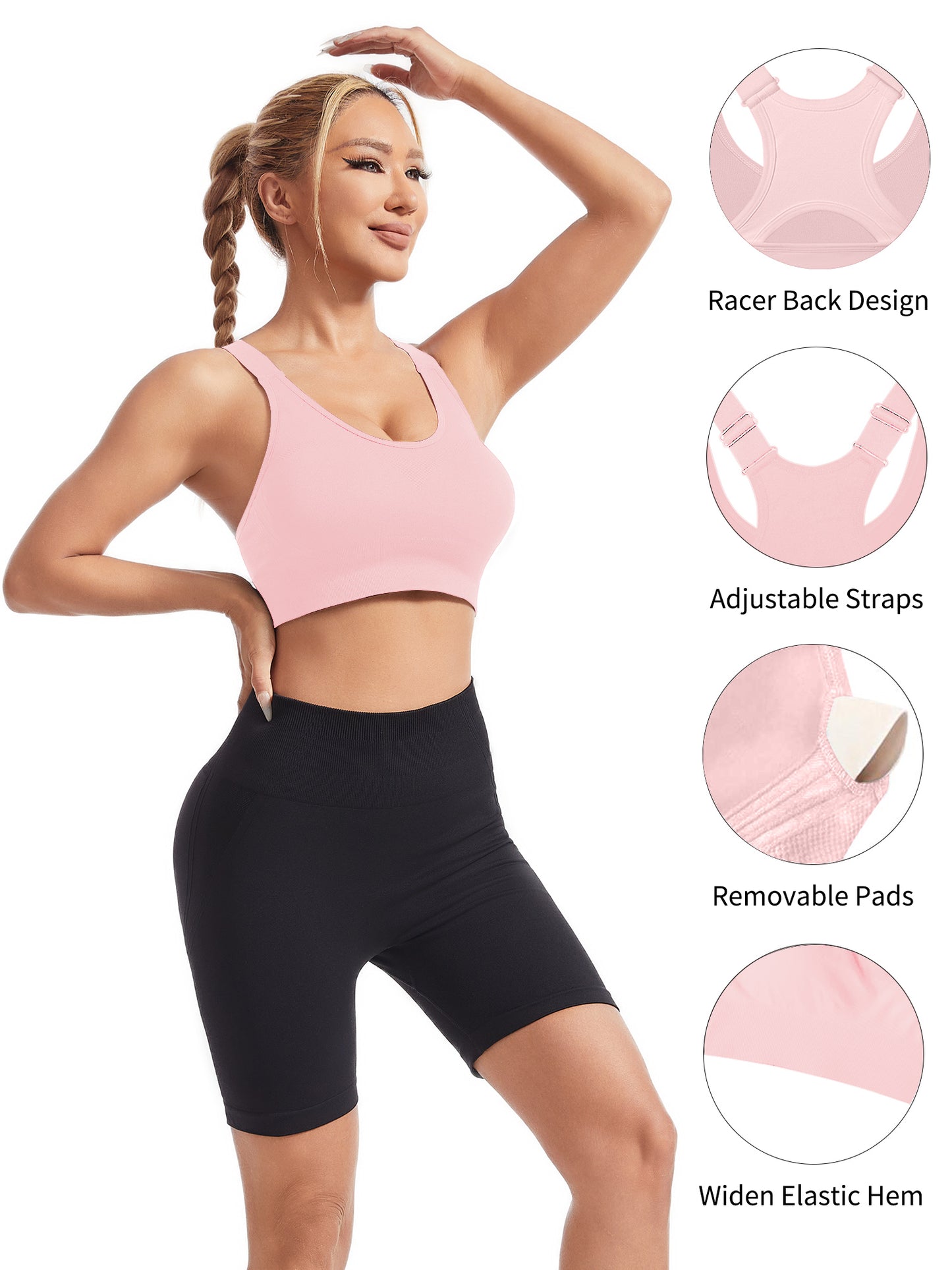 Hanerdun Womens Racerback Padded Sports Bras Adjustable Yoga Workout Bra