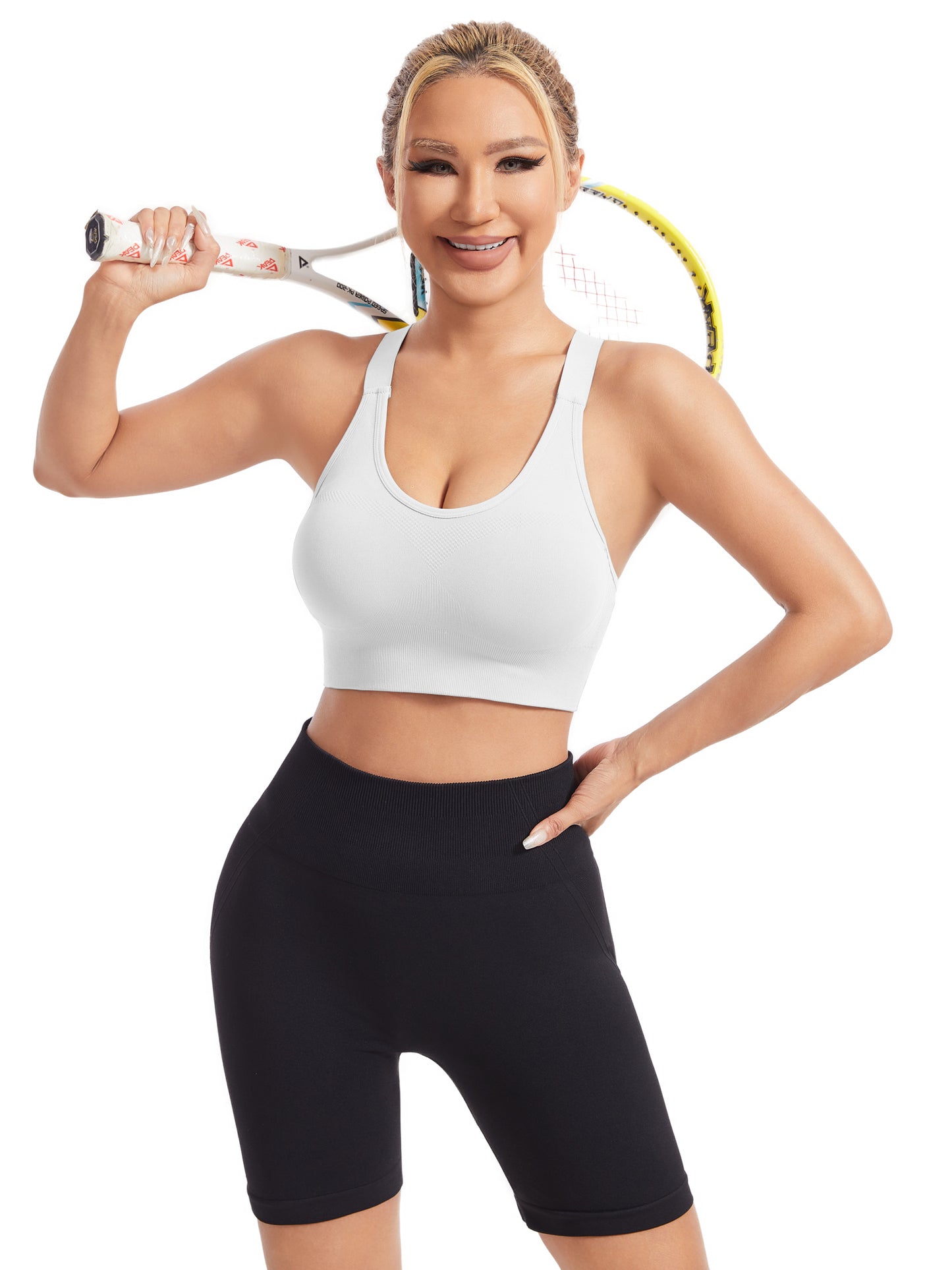 Hanerdun Womens Racerback Padded Sports Bras Adjustable Yoga Workout Bra