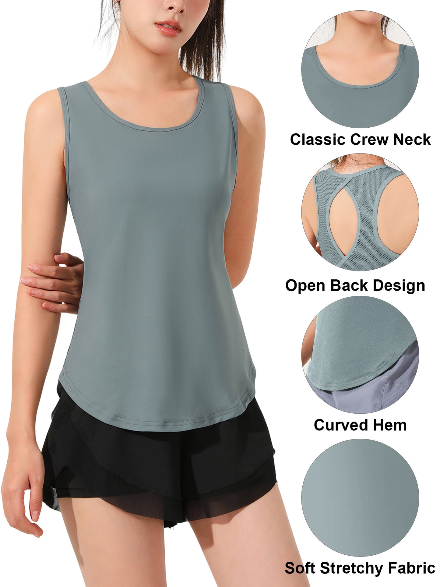 Hanerdun Womens Workout Yoga Tank Tops Open Back Running Athletic Shirts Activewear 2PCS