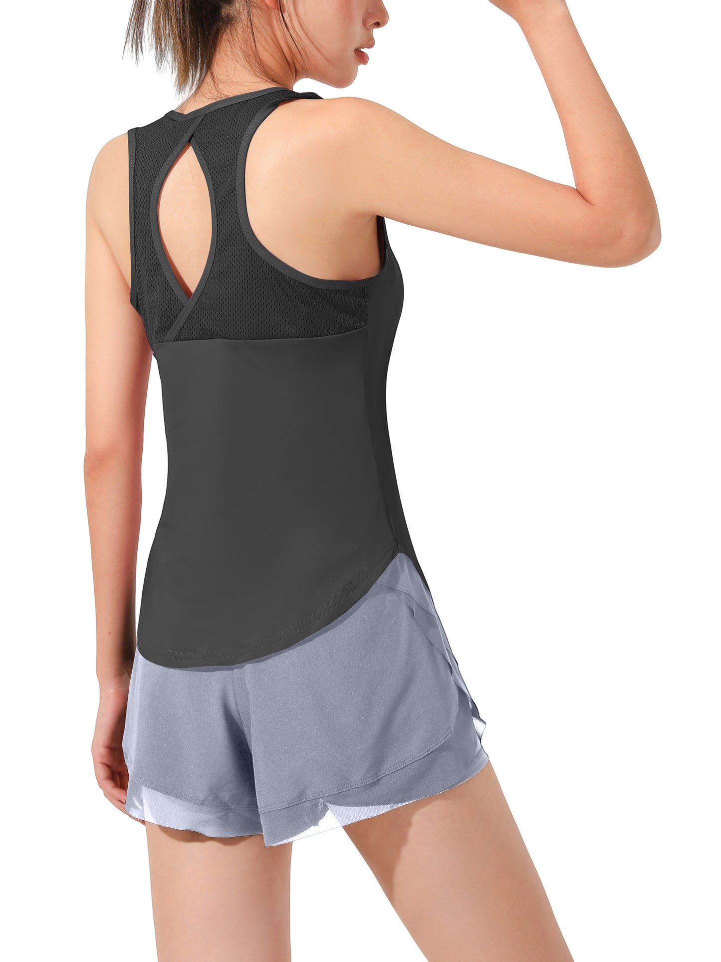 Hanerdun Womens Workout Yoga Tank Tops Open Back Running Athletic Shirts Activewear 2PCS