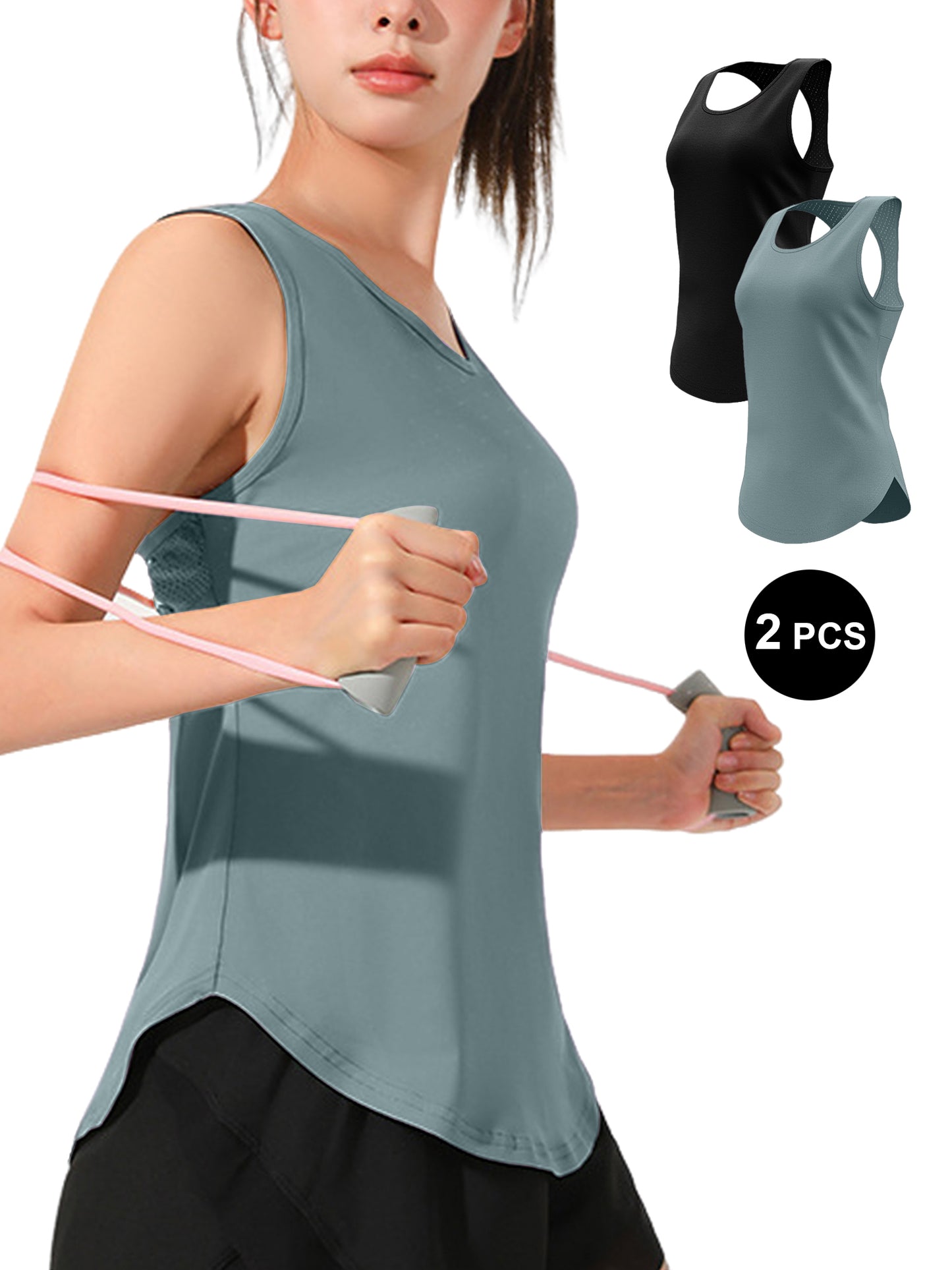 Hanerdun Womens Workout Yoga Tank Tops Open Back Running Athletic Shirts Activewear 2PCS