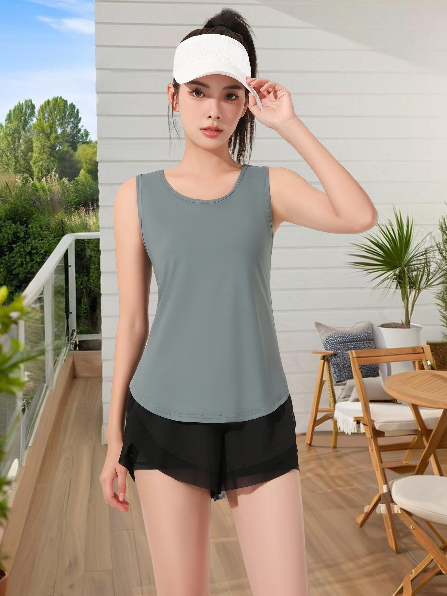 Hanerdun Womens Workout Yoga Tank Tops Open Back Running Athletic Shirts Activewear 2PCS