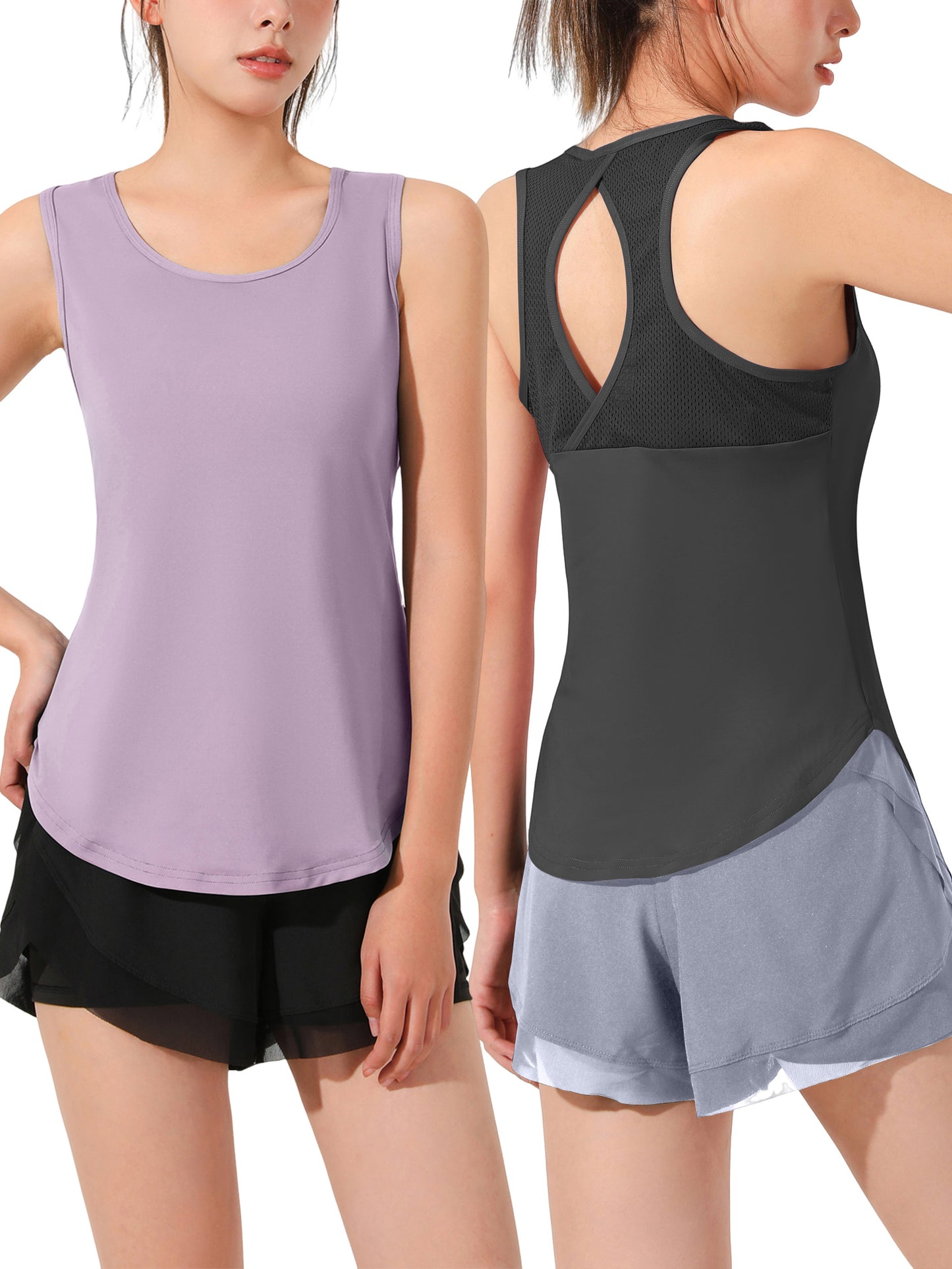 Hanerdun Womens Workout Yoga Tank Tops Open Back Running Athletic Shirts Activewear 2PCS