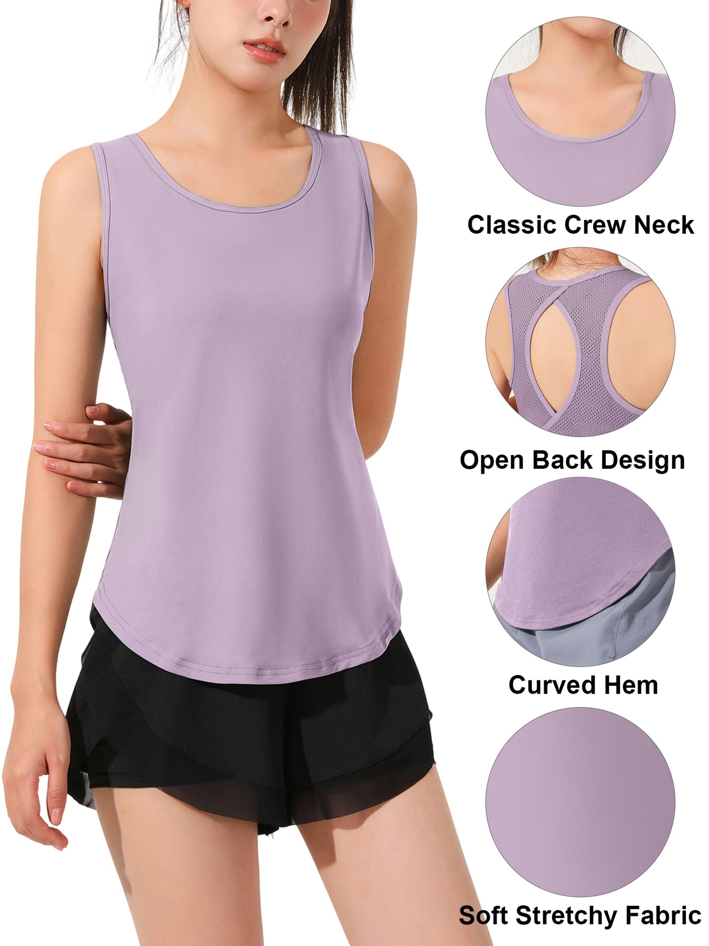Hanerdun Womens Workout Yoga Tank Tops Open Back Running Athletic Shirts Activewear 2PCS