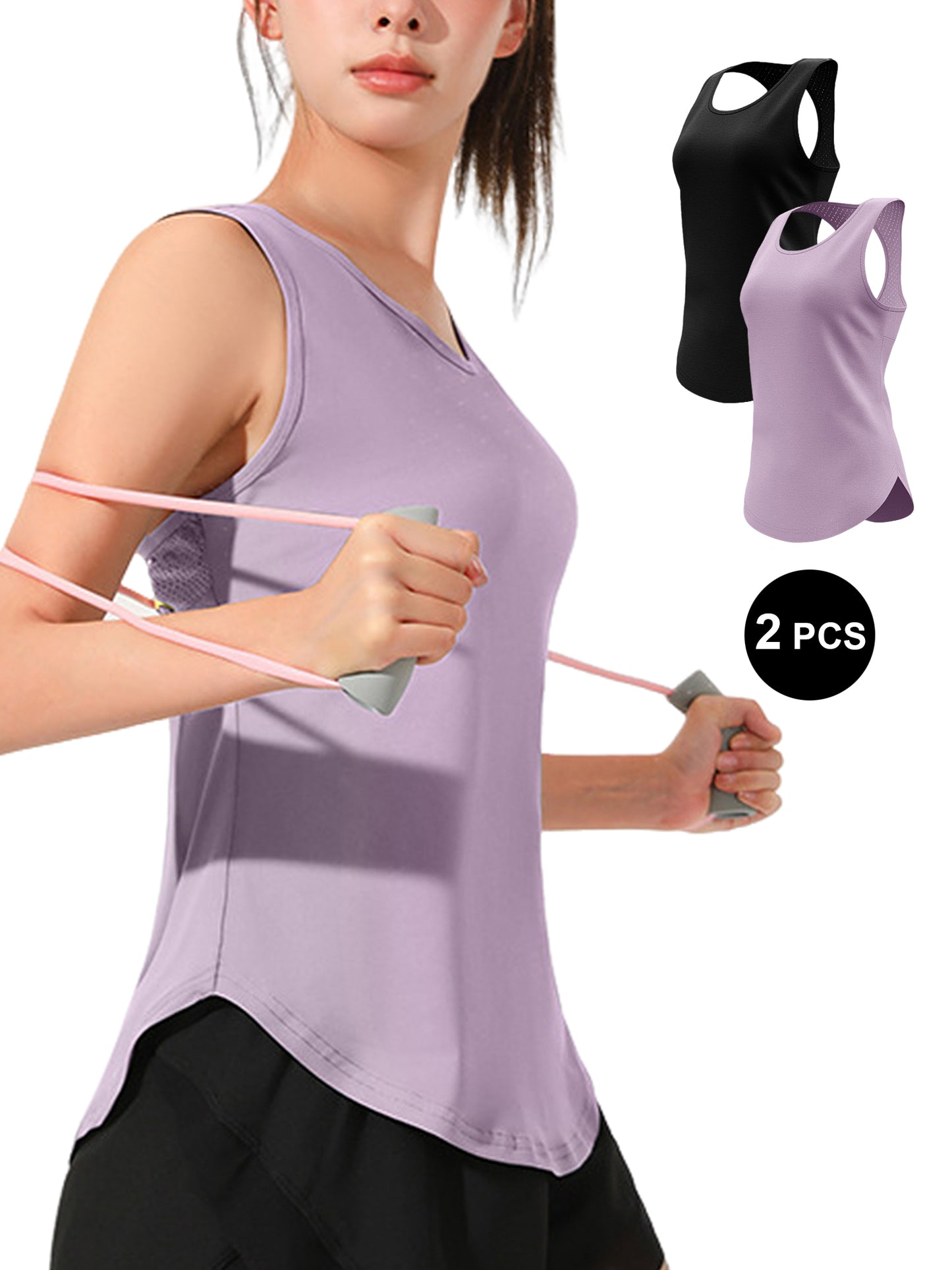 Hanerdun Womens Workout Yoga Tank Tops Open Back Running Athletic Shirts Activewear 2PCS