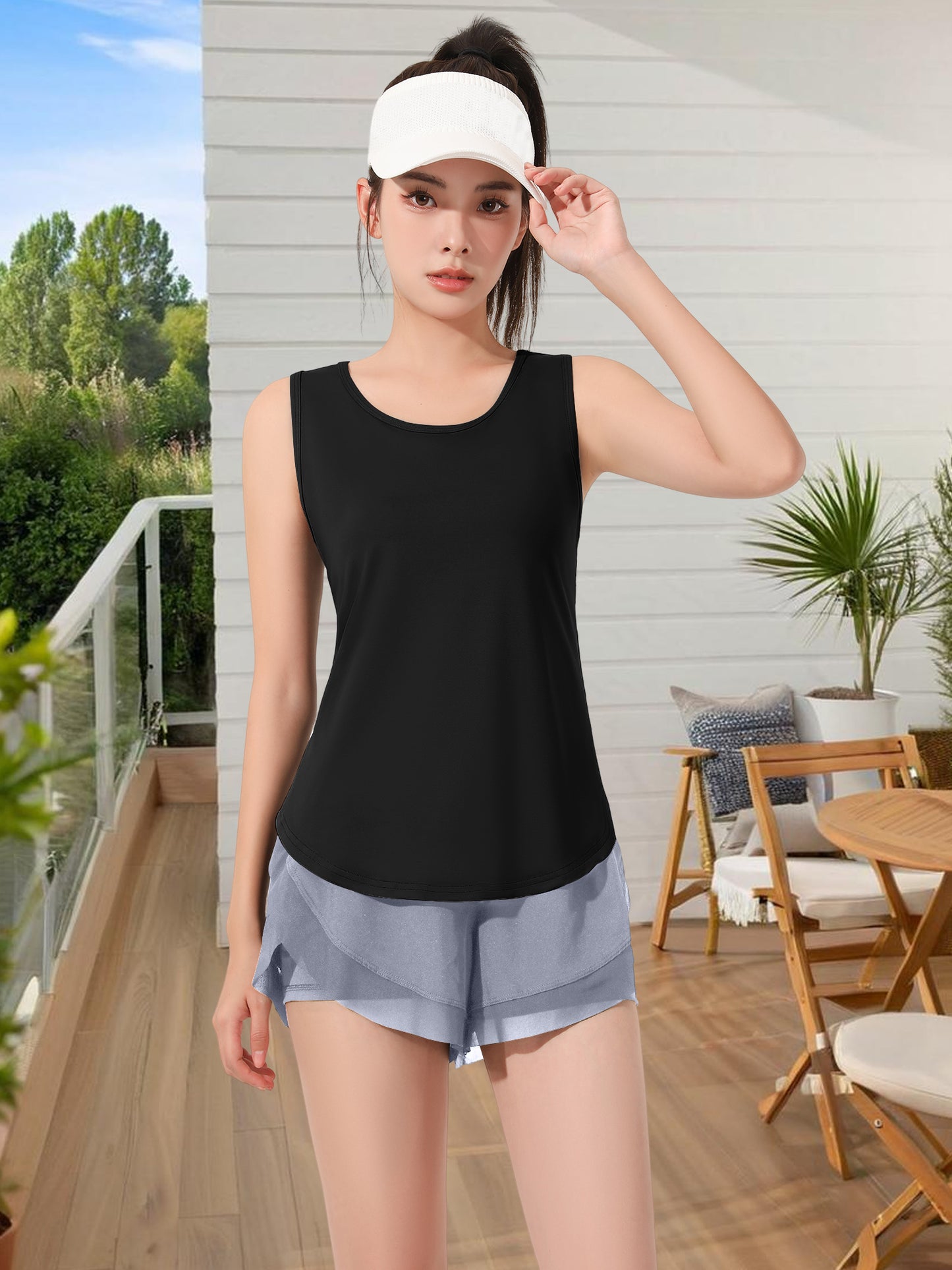 Hanerdun Womens Workout Yoga Tank Tops Open Back Running Athletic Shirts Activewear 2PCS