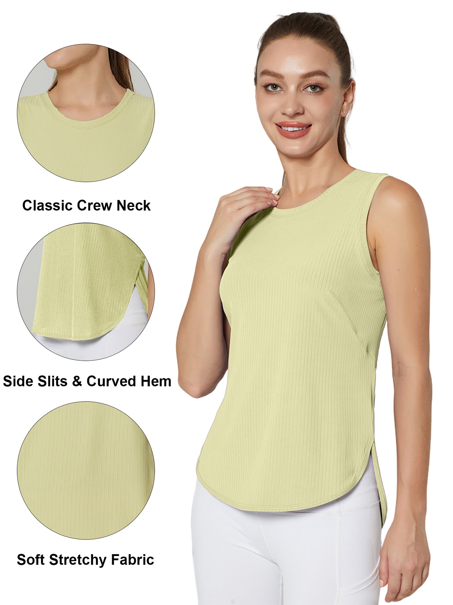 Hanerdun Athletic Tank Tops for Women Yoga Workout Shirts Side Slit Running Tee Activewear 2PCS