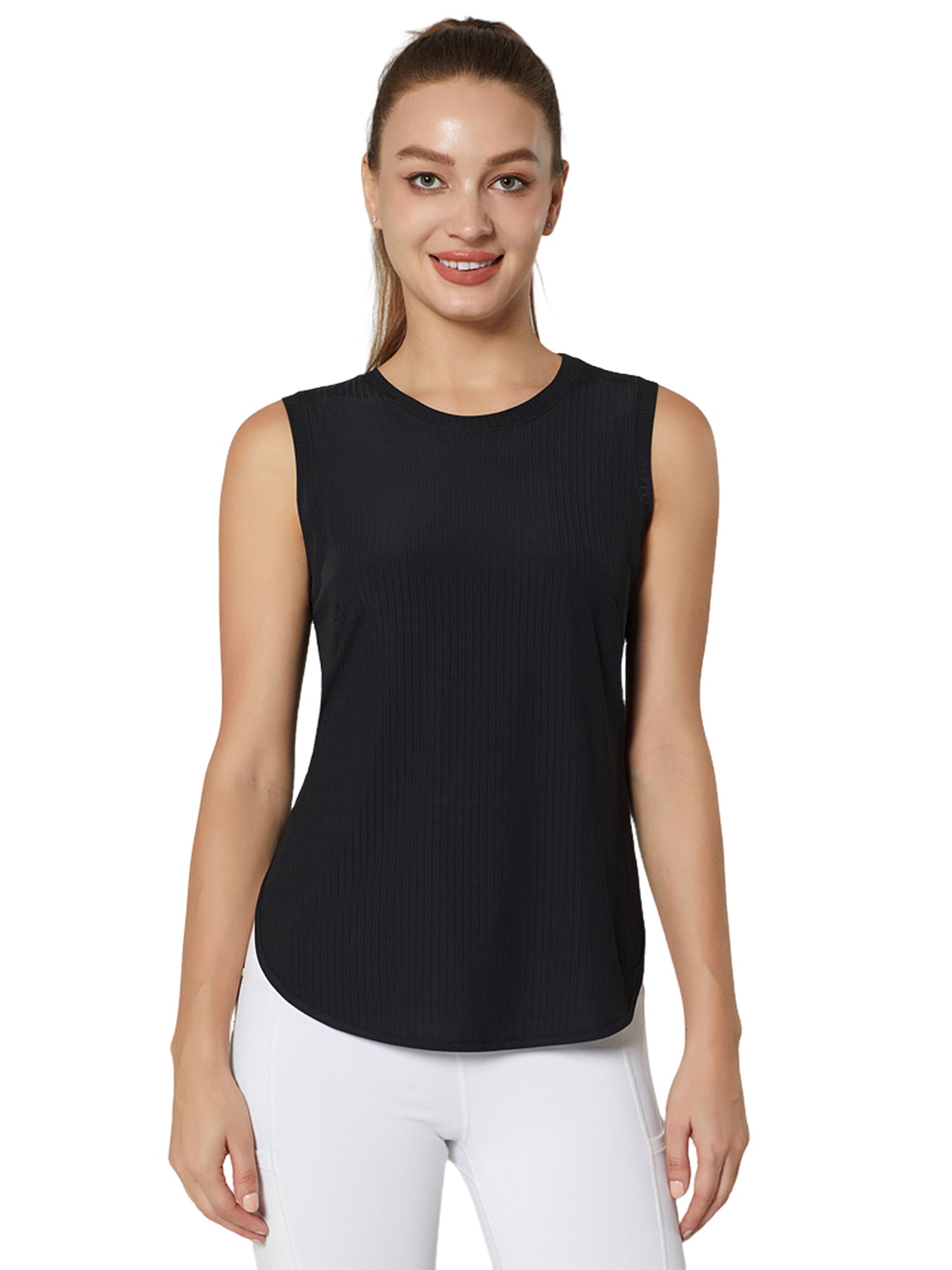 Hanerdun Athletic Tank Tops for Women Yoga Workout Shirts Side Slit Running Tee Activewear 2PCS