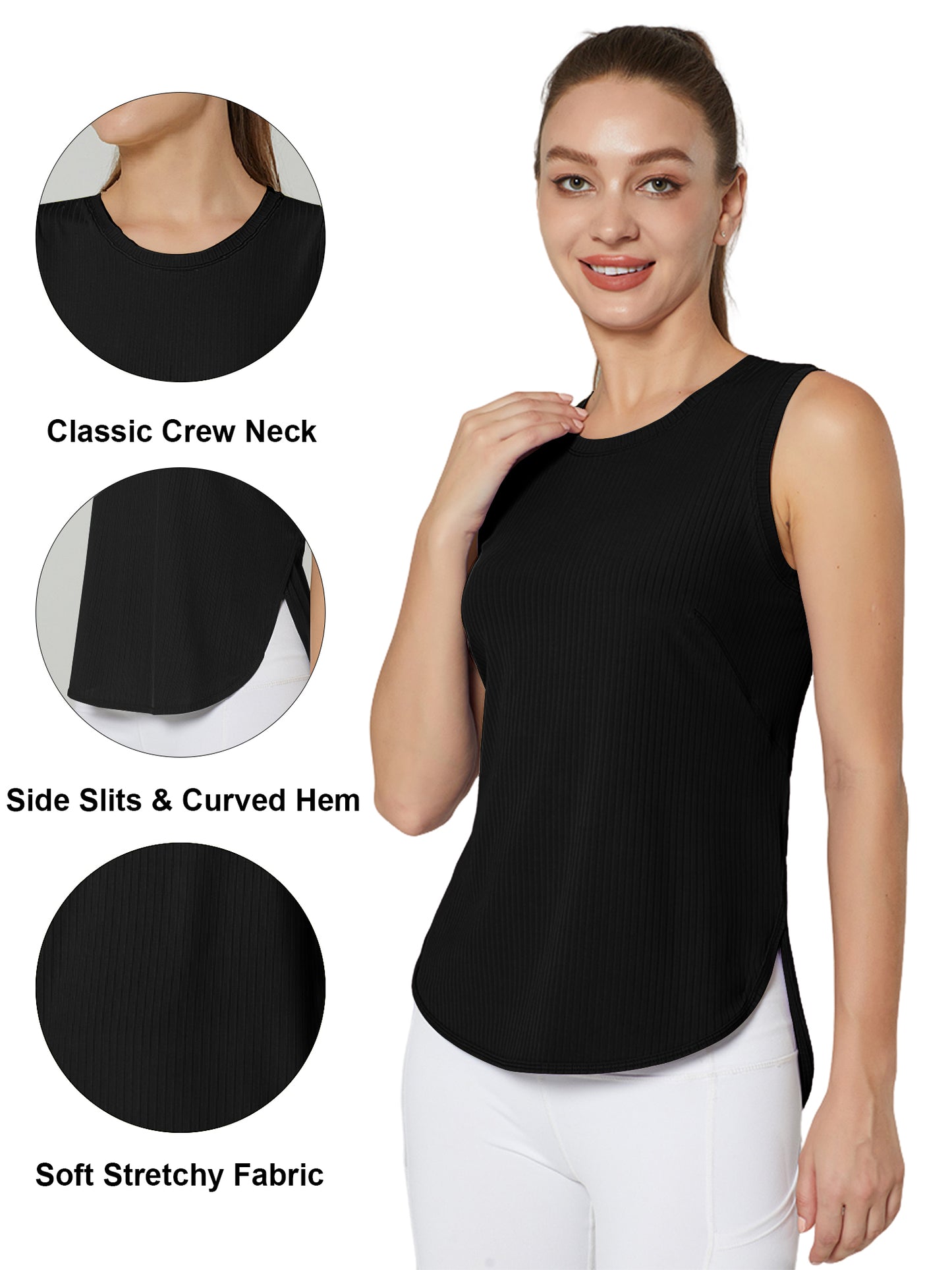 Hanerdun Athletic Tank Tops for Women Yoga Workout Shirts Side Slit Running Tee Activewear 2PCS