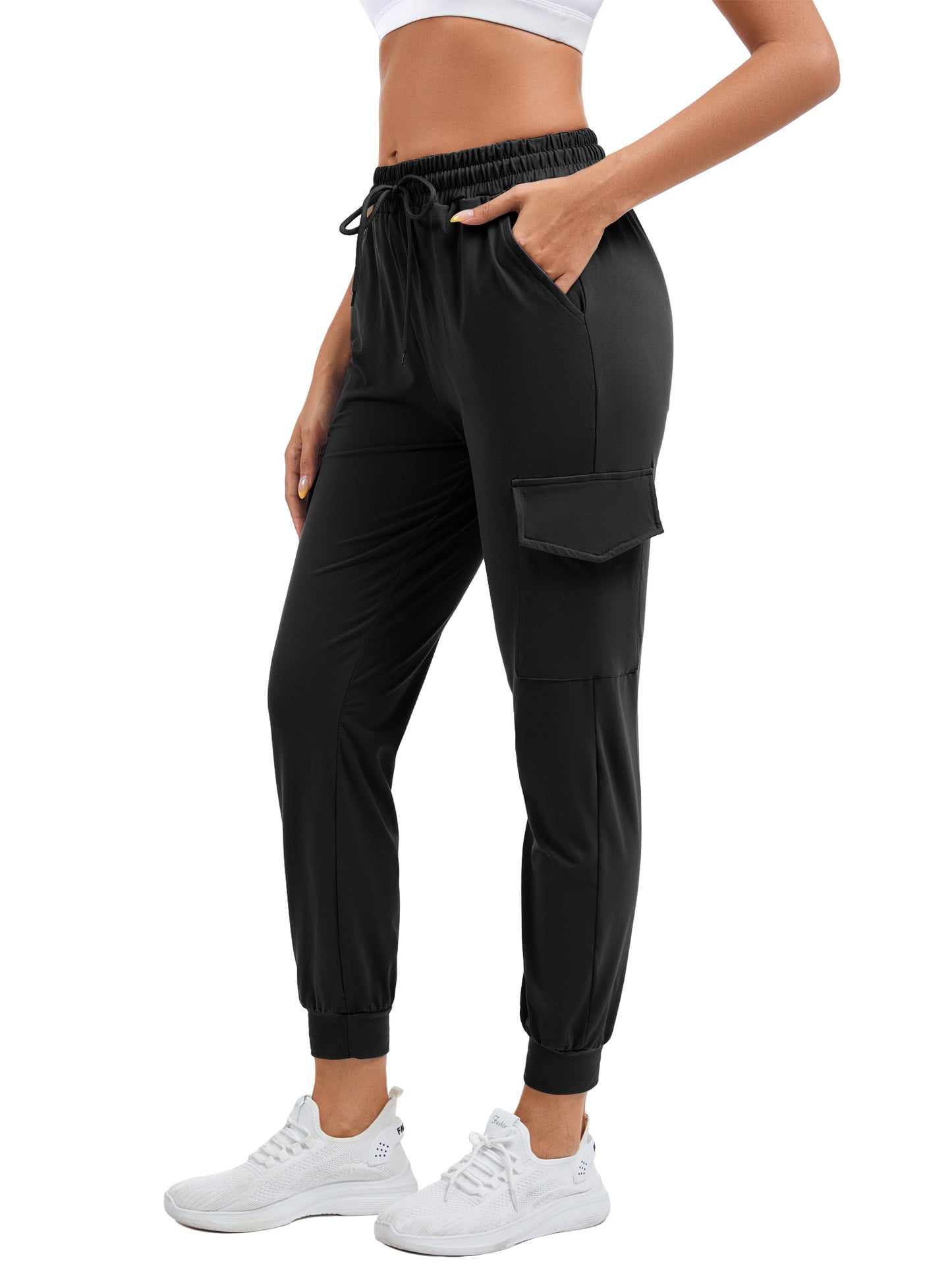 Hanerdun Womens Cargo Joggers with Pockets Workout Ankle Pants Bottoms Casual Soft Trousers