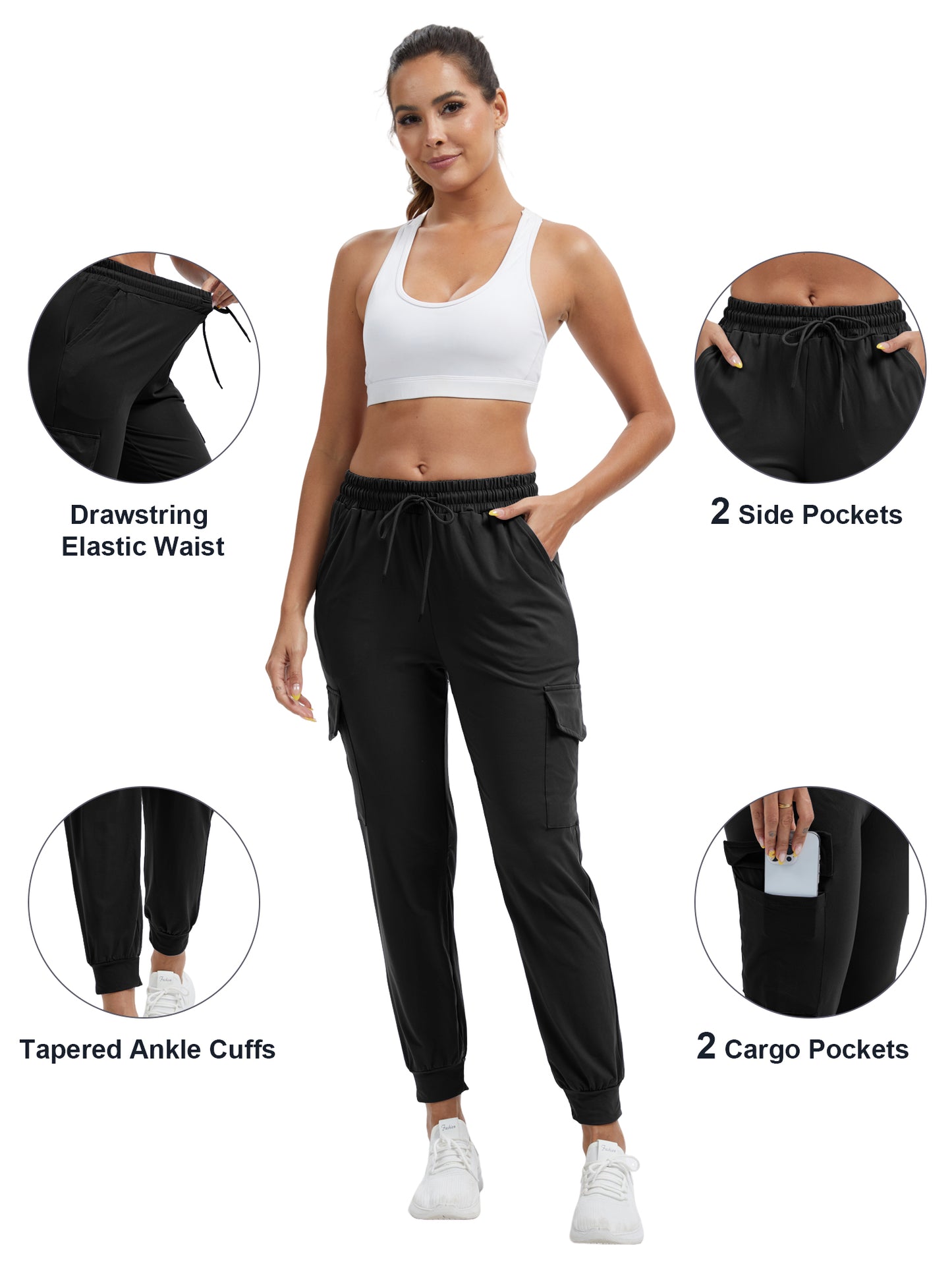 Hanerdun Womens Cargo Joggers with Pockets Workout Ankle Pants Bottoms Casual Soft Trousers