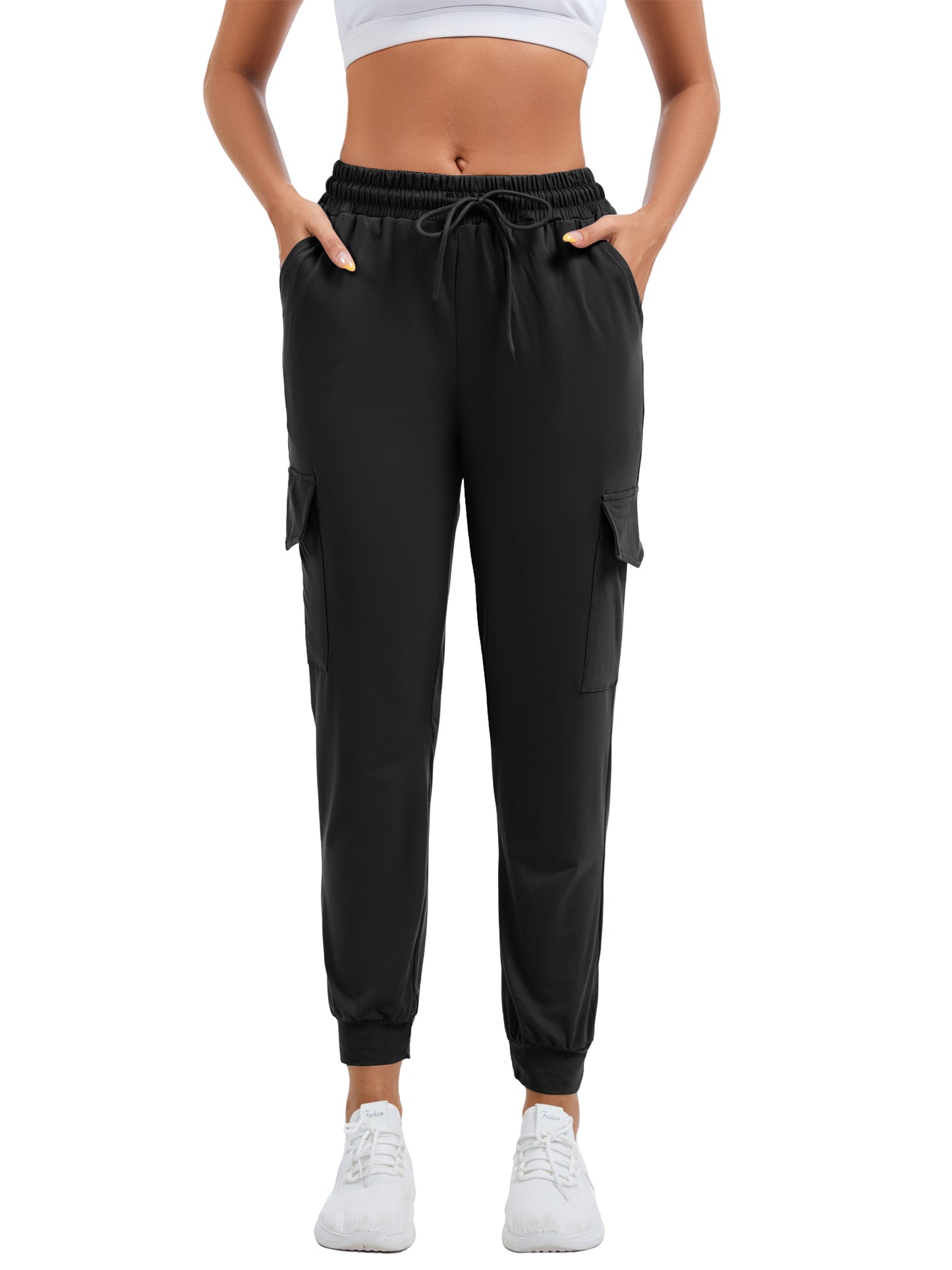Hanerdun Womens Cargo Joggers with Pockets Workout Ankle Pants Bottoms Casual Soft Trousers