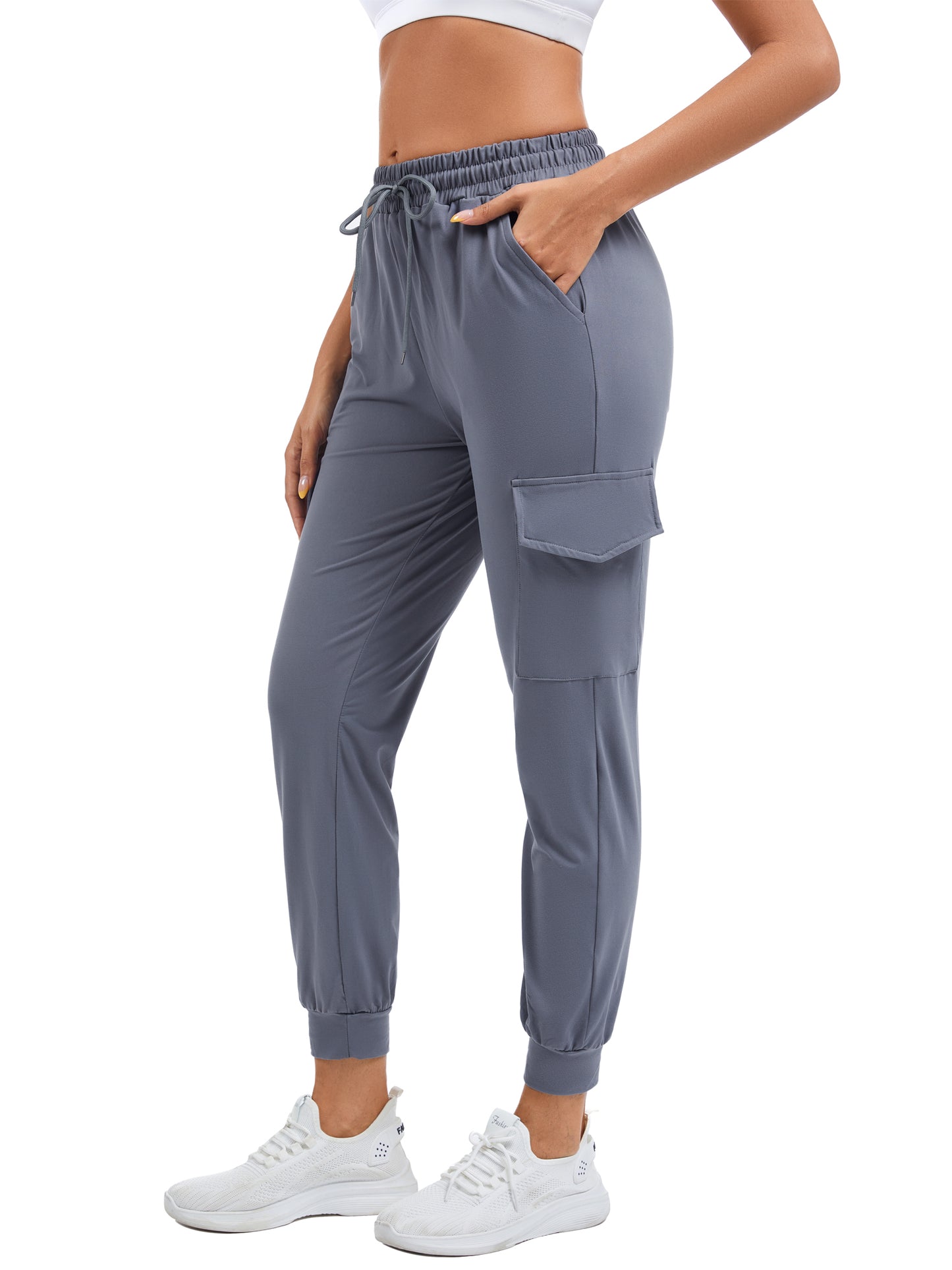 Hanerdun Womens Cargo Joggers with Pockets Workout Ankle Pants Bottoms Casual Soft Trousers