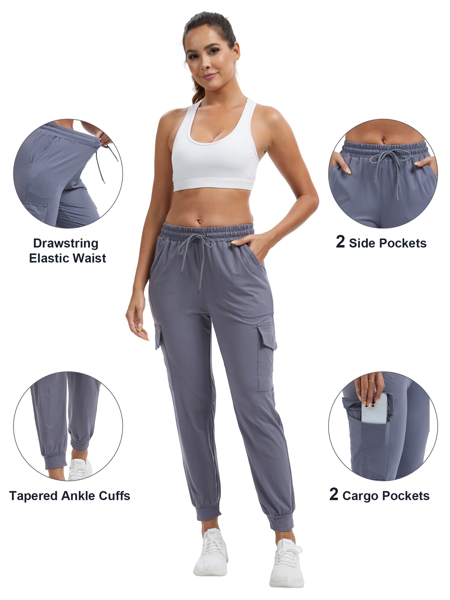 Hanerdun Womens Cargo Joggers with Pockets Workout Ankle Pants Bottoms Casual Soft Trousers
