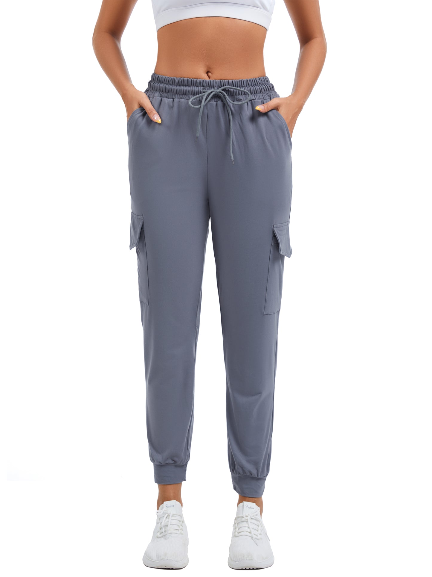Hanerdun Womens Cargo Joggers with Pockets Workout Ankle Pants Bottoms Casual Soft Trousers