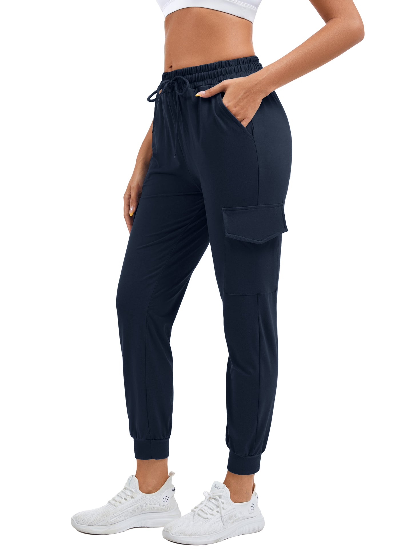 Hanerdun Womens Cargo Joggers with Pockets Workout Ankle Pants Bottoms Casual Soft Trousers