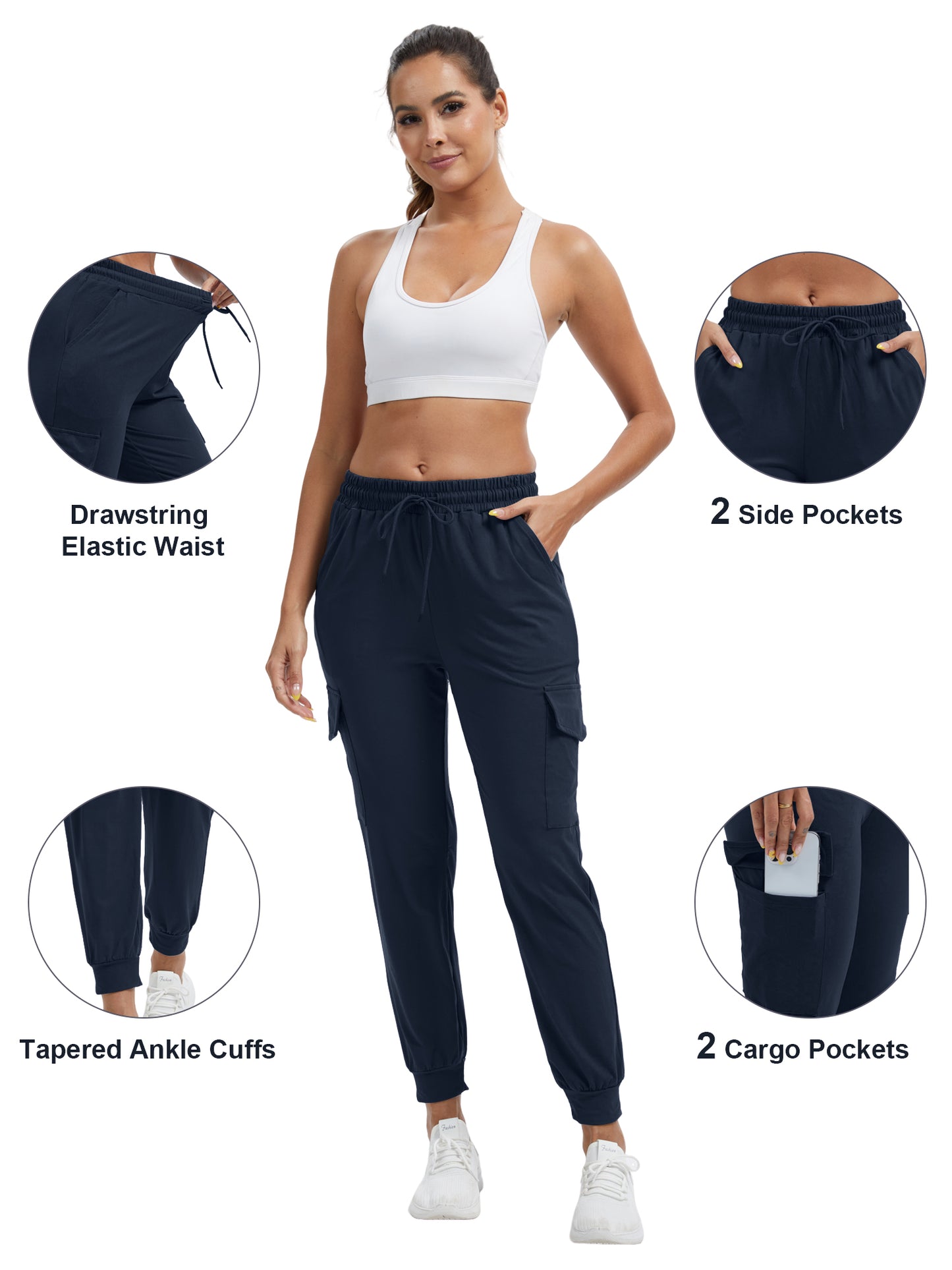Hanerdun Womens Cargo Joggers with Pockets Workout Ankle Pants Bottoms Casual Soft Trousers