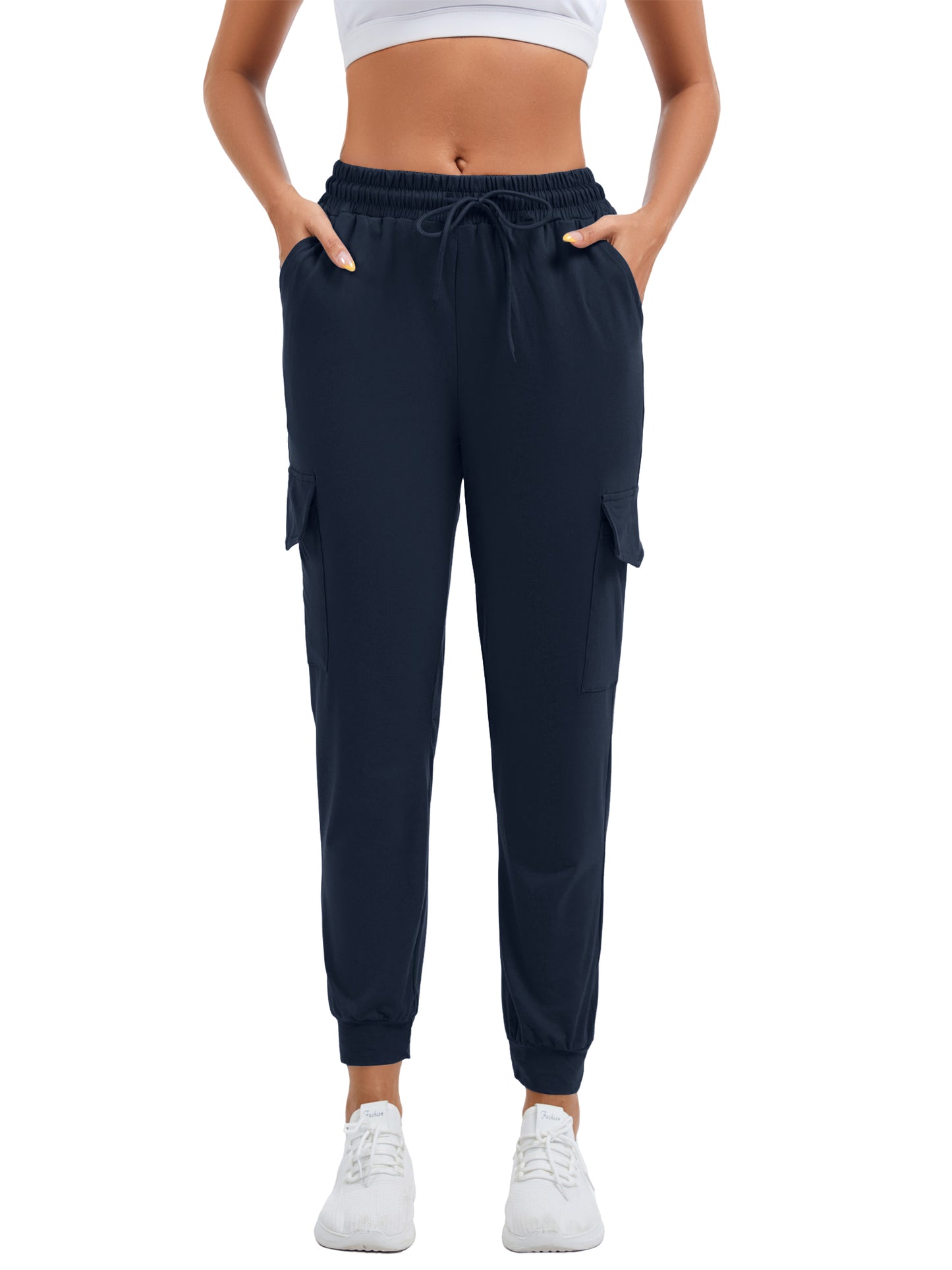 Hanerdun Womens Cargo Joggers with Pockets Workout Ankle Pants Bottoms Casual Soft Trousers