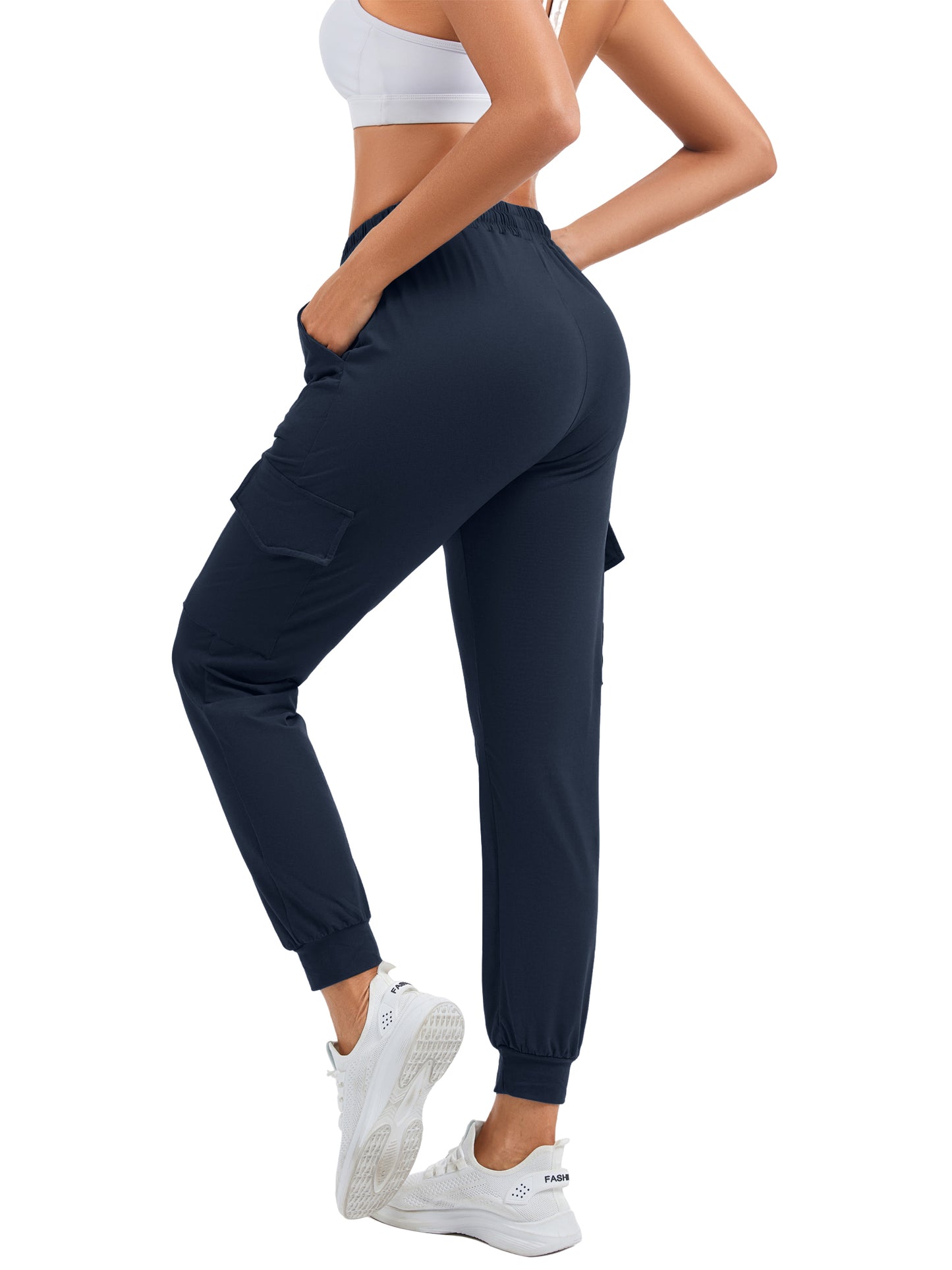 Hanerdun Womens Cargo Joggers with Pockets Workout Ankle Pants Bottoms Casual Soft Trousers