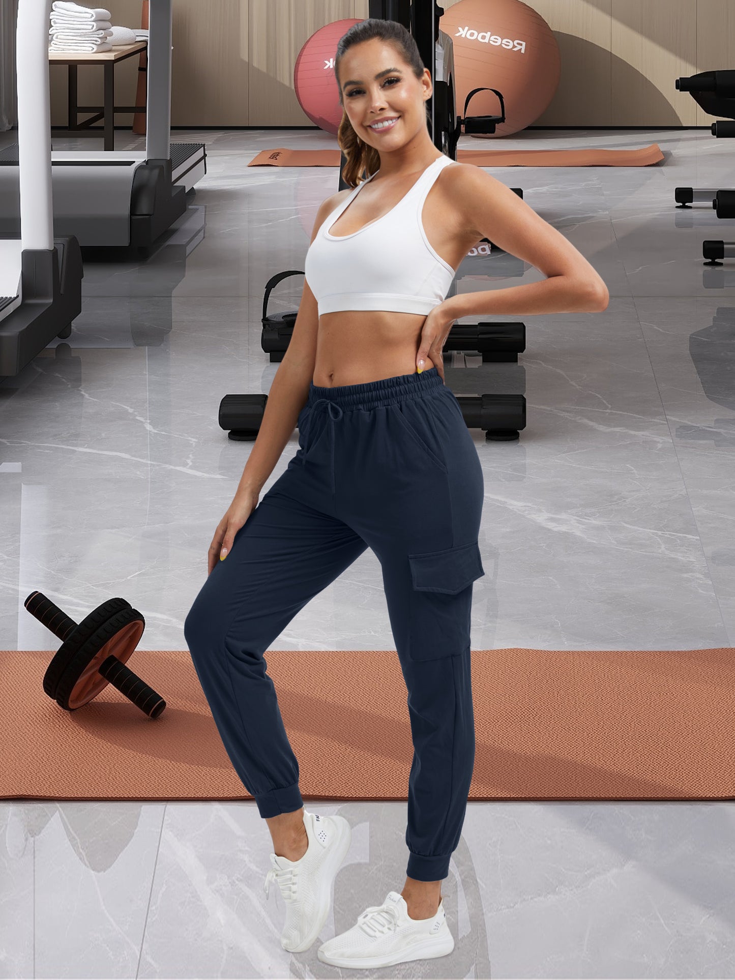 Hanerdun Womens Cargo Joggers with Pockets Workout Ankle Pants Bottoms Casual Soft Trousers