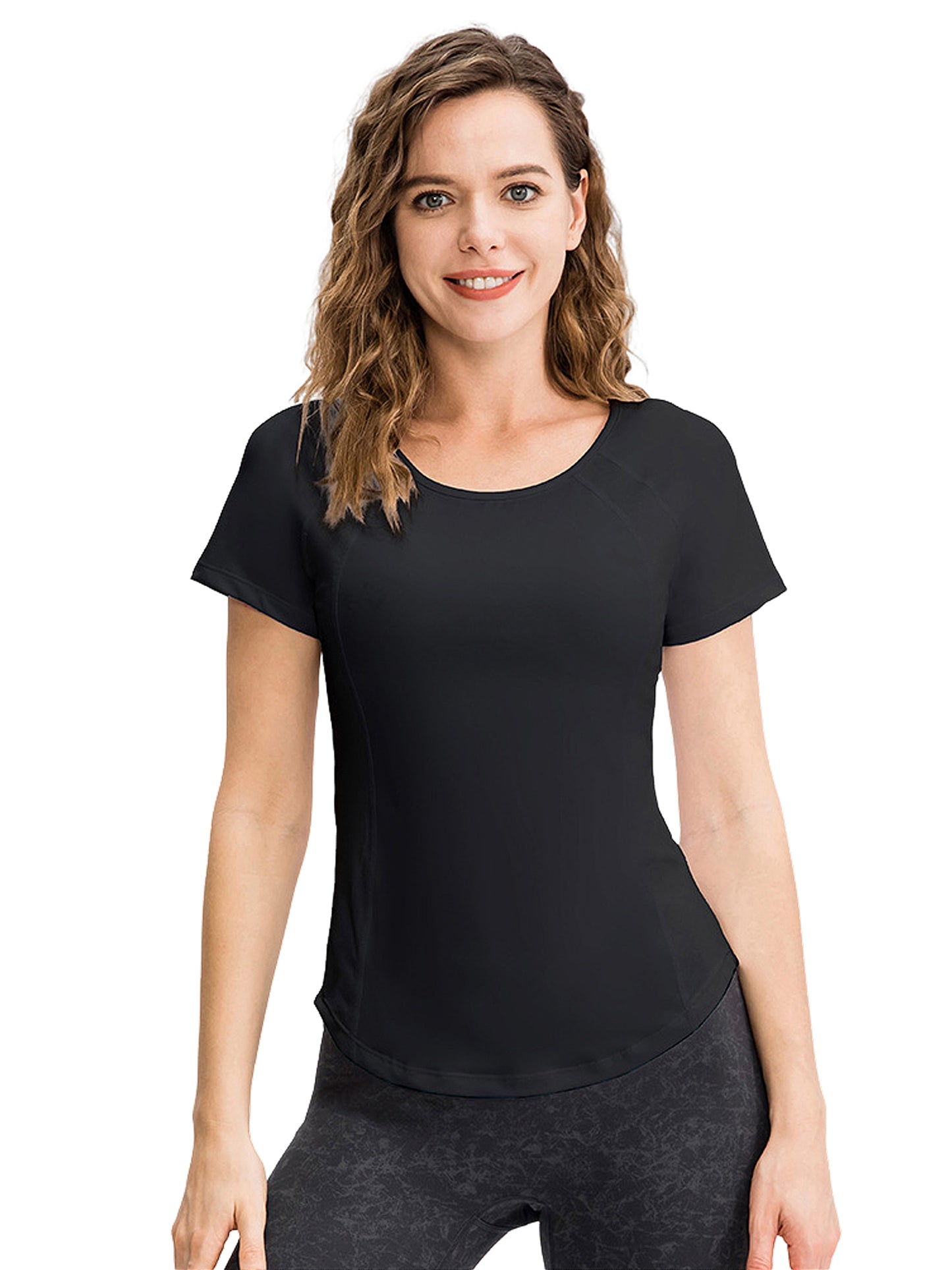 Hanerdun Womens 2PCS Workout Yoga Shirts Quick Dry Athletic Tops Short Sleeve Crew Neck Tees