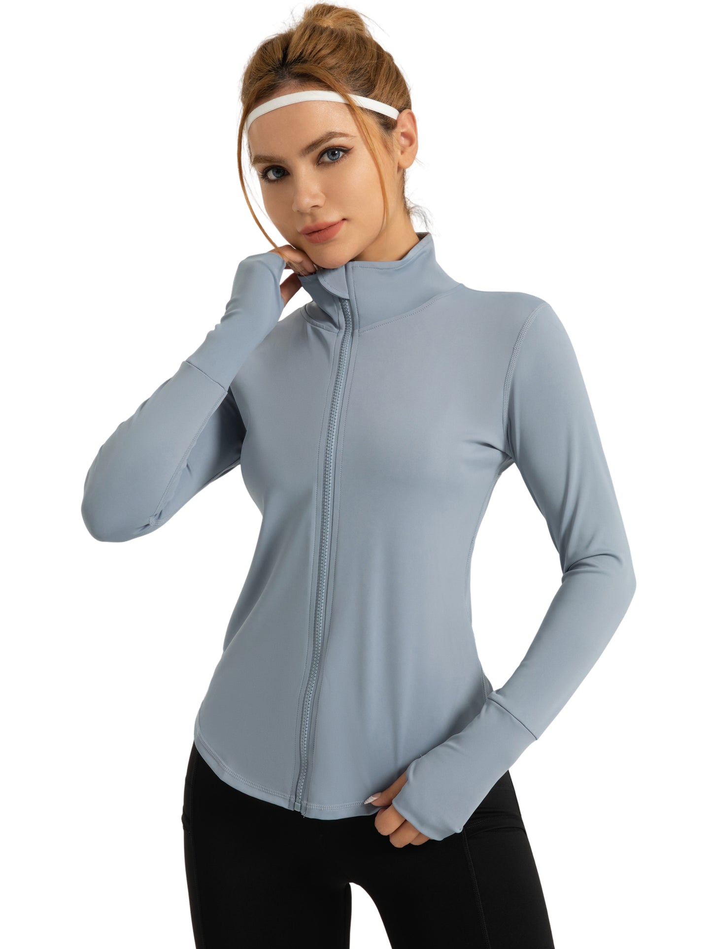 Hanerdun Womens Long Sleeve Workout Athletic Jacekts Quick Dry Yoga Coat Solid Zip Activewear