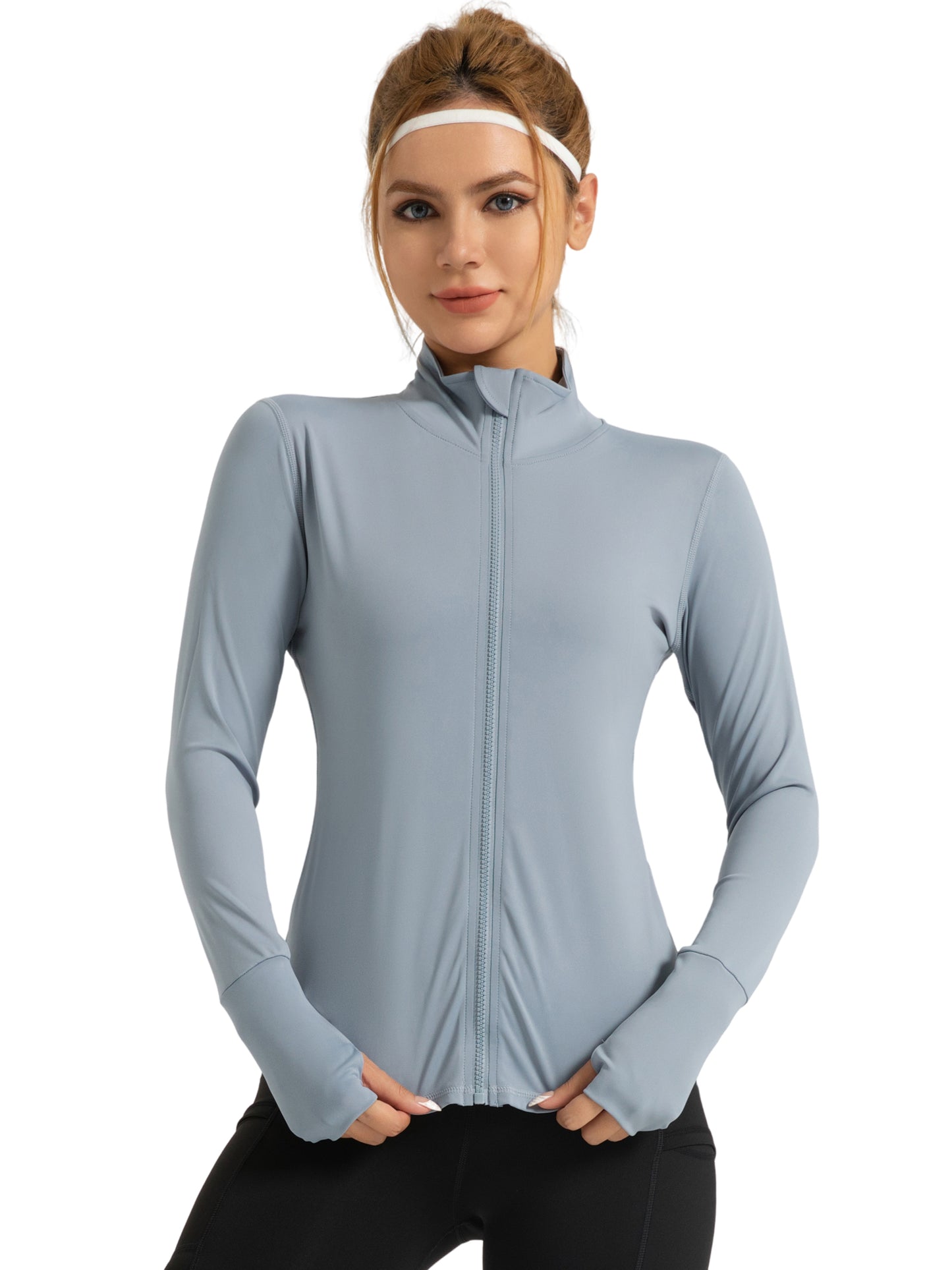 Hanerdun Womens Long Sleeve Workout Athletic Jacekts Quick Dry Yoga Coat Solid Zip Activewear