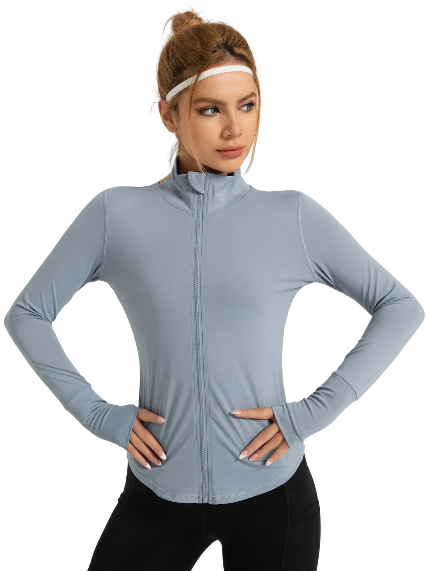Hanerdun Womens Long Sleeve Workout Athletic Jacekts Quick Dry Yoga Coat Solid Zip Activewear