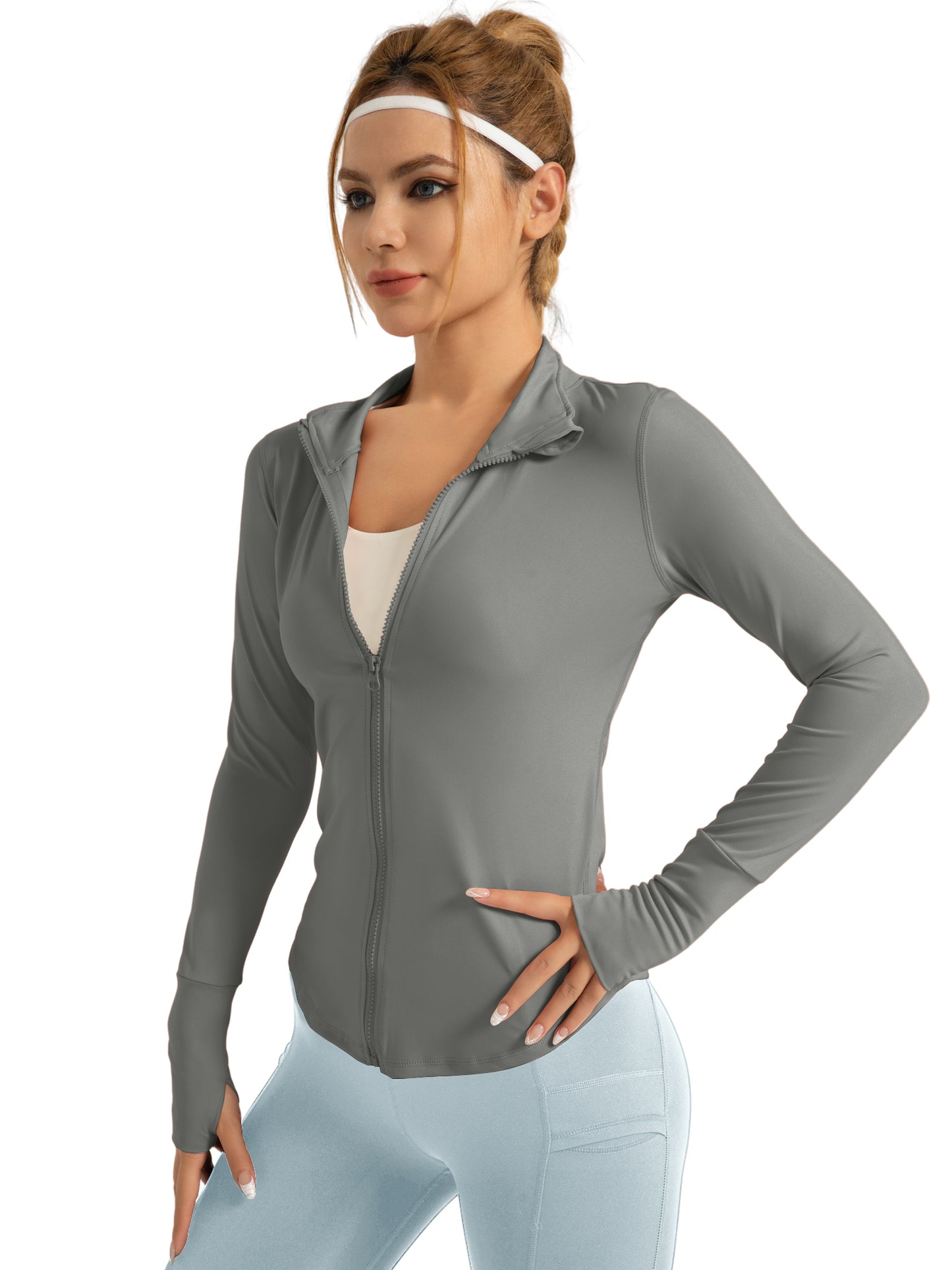 Hanerdun Womens Long Sleeve Workout Athletic Jacekts Quick Dry Yoga Coat Solid Zip Activewear