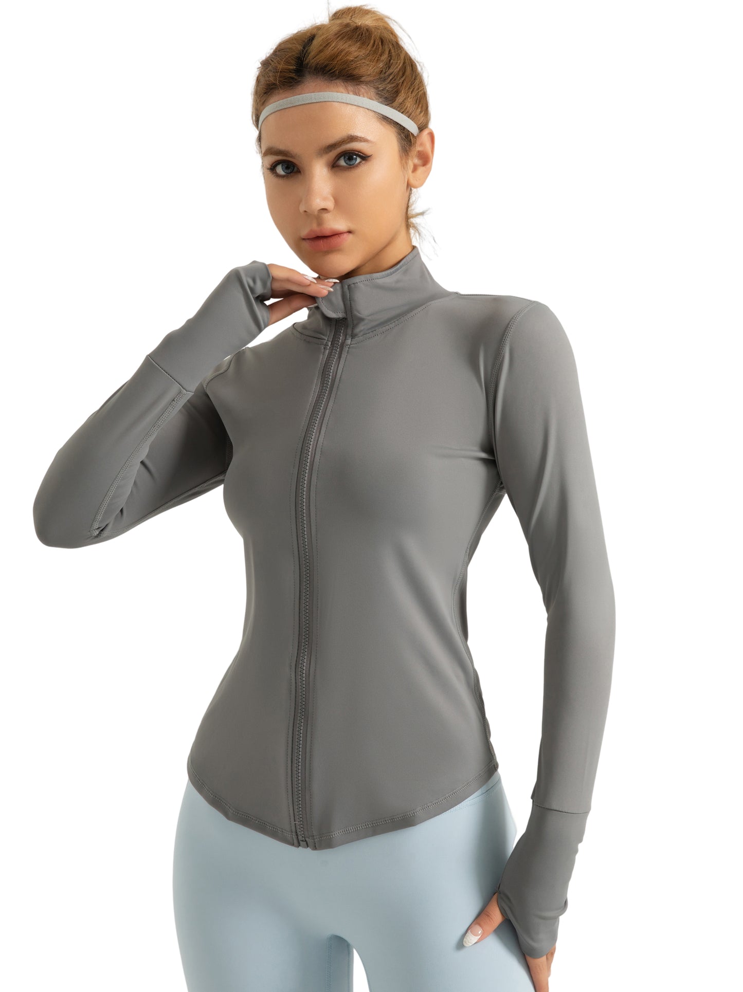 Hanerdun Womens Long Sleeve Workout Athletic Jacekts Quick Dry Yoga Coat Solid Zip Activewear
