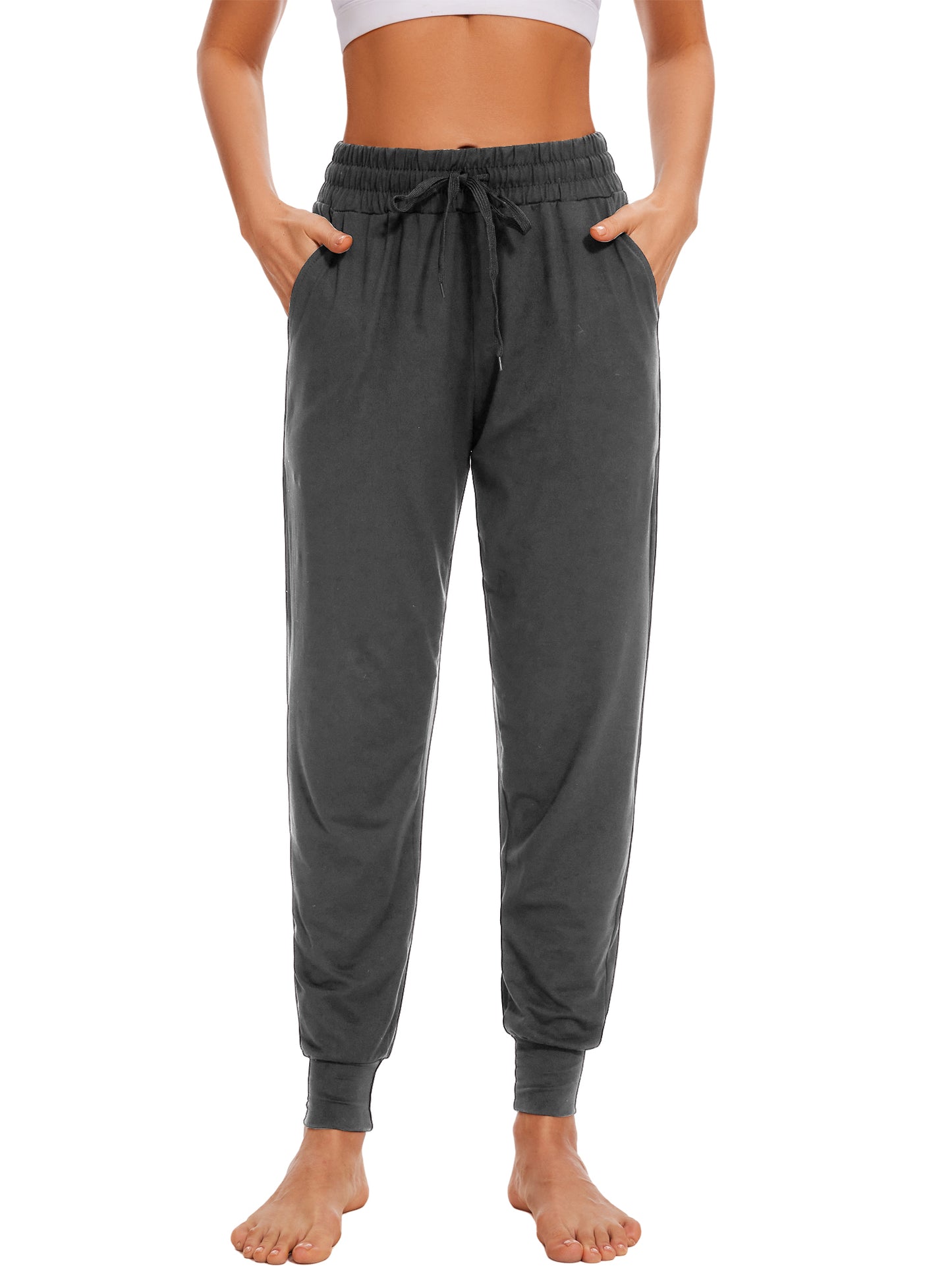 Hanerdun Womens Joggers Athletic Ninth Pants Pocket Elastic High Waist Yoga Bottoms