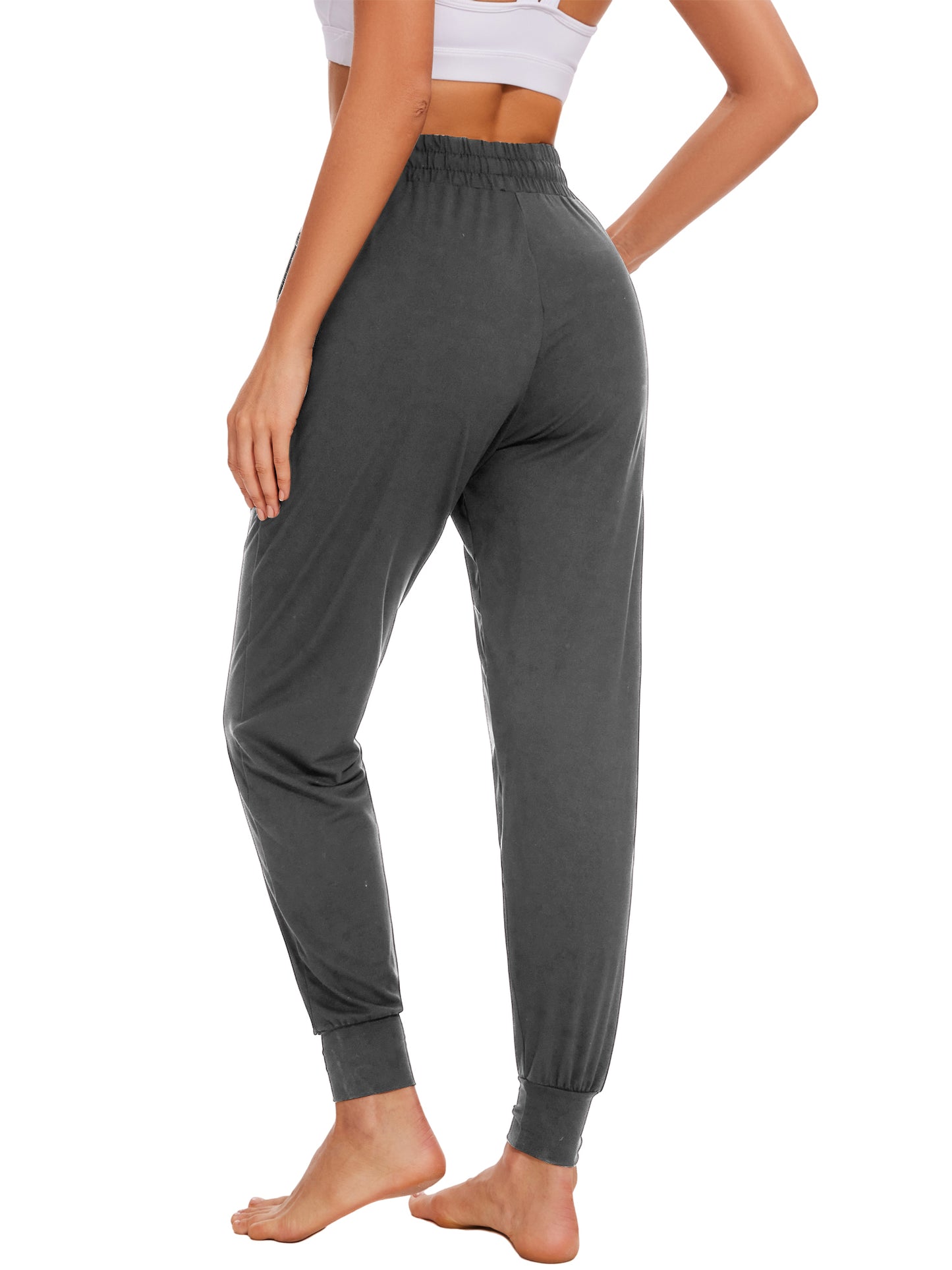 Hanerdun Womens Joggers Athletic Ninth Pants Pocket Elastic High Waist Yoga Bottoms