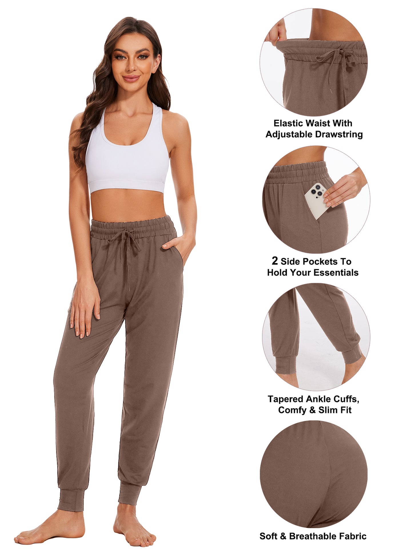 Hanerdun Women's Joggers Athletic Ankle Pants Pocket Elastic Waist Yoga Running Bottoms