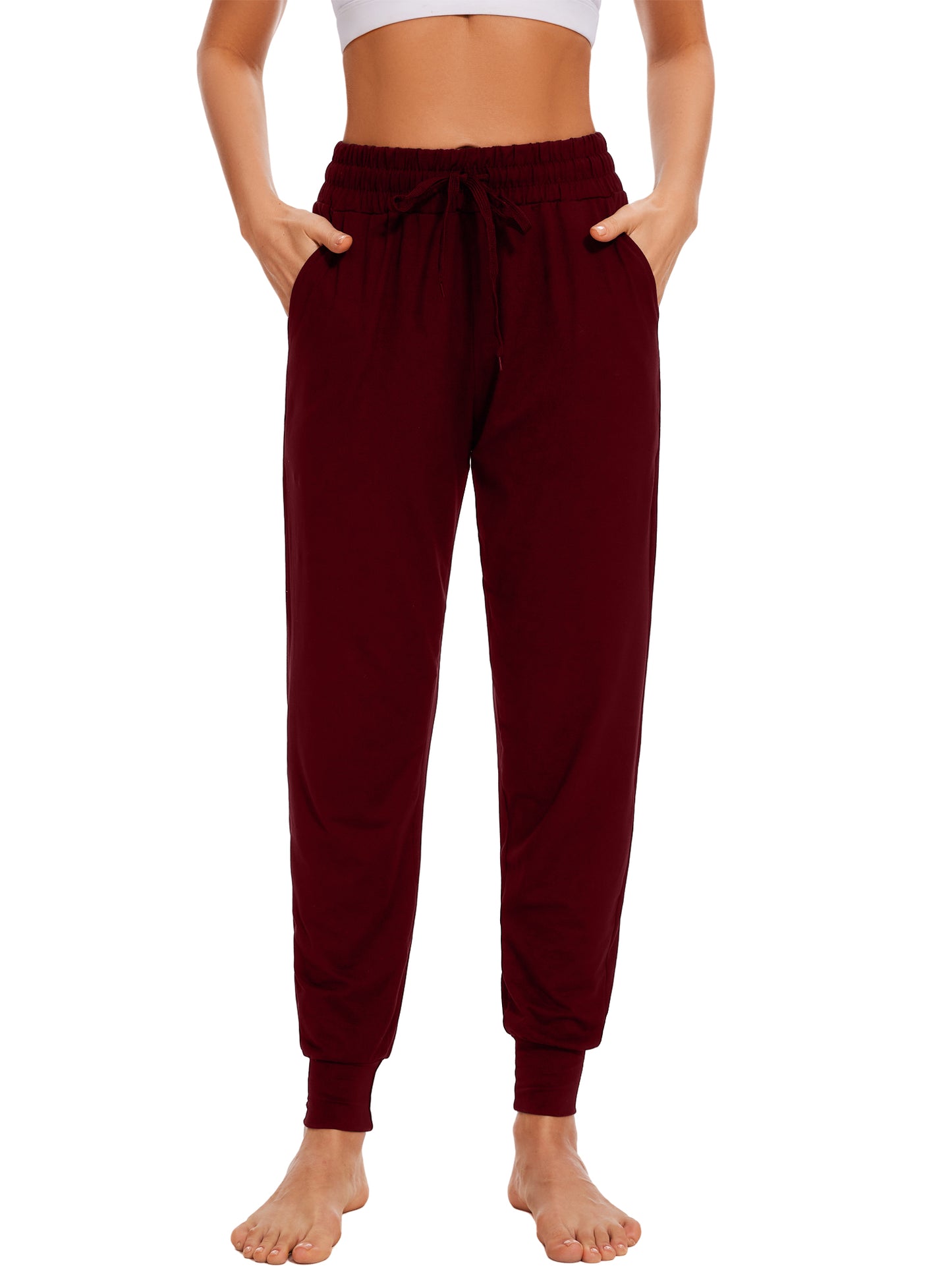 Hanerdun Womens Joggers Athletic Ninth Pants Pocket Elastic High Waist Yoga Bottoms