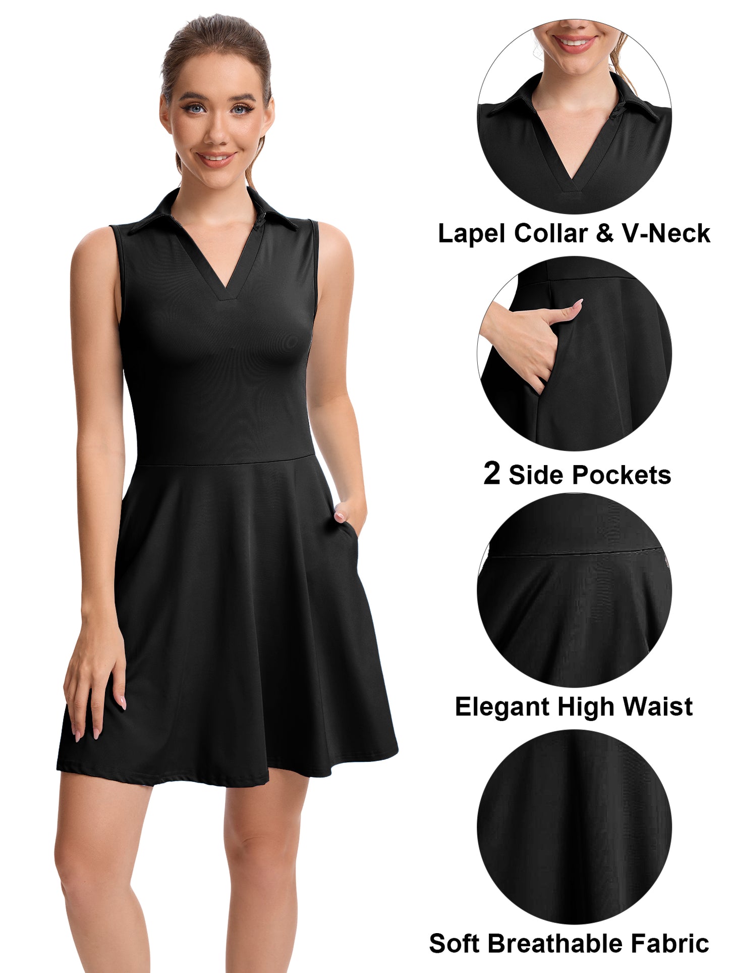 Hanerdun Womens Tennis Dress with Shorts & Pockets Sleeveless Workout Athletic Golf Dress