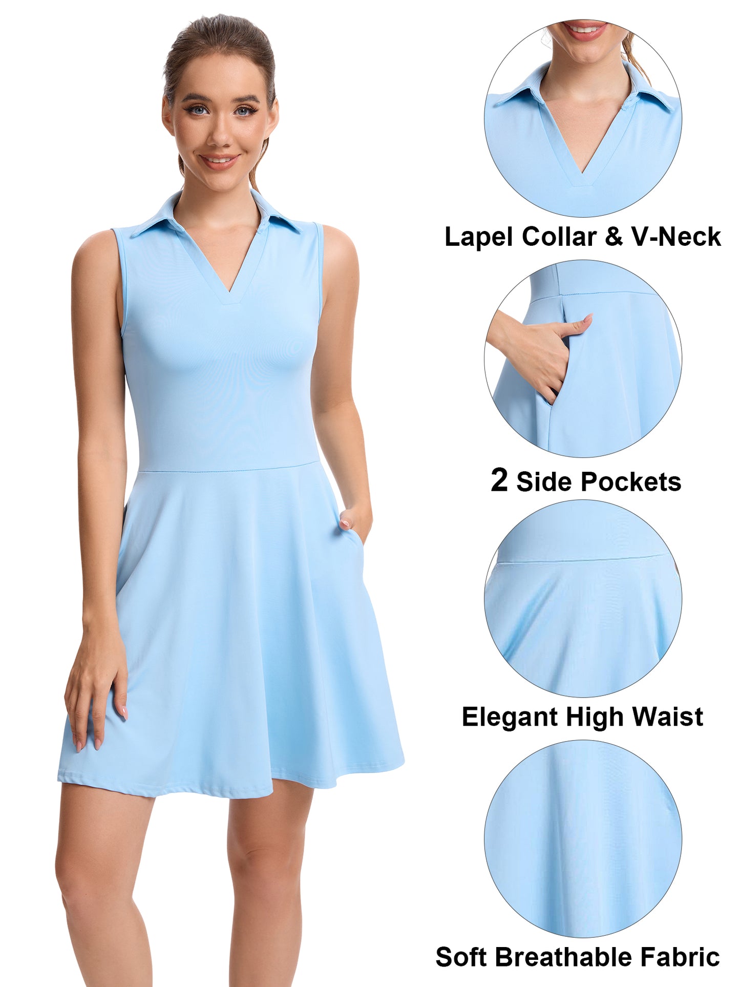 Hanerdun Womens Tennis Dress with Shorts & Pockets Sleeveless Workout Athletic Golf Dress
