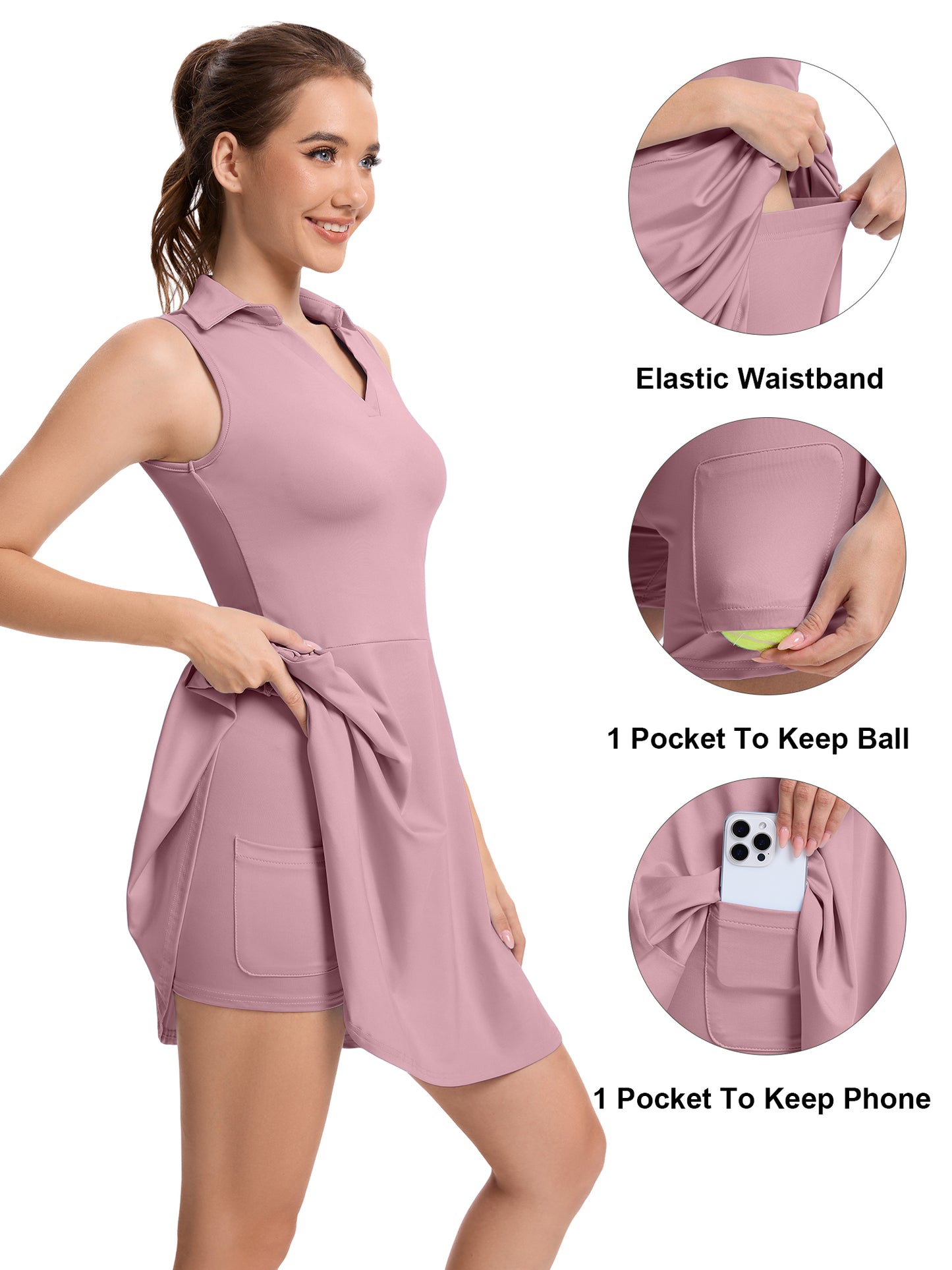 Hanerdun Womens Tennis Dress with Shorts & Pockets Sleeveless Workout Athletic Golf Dress