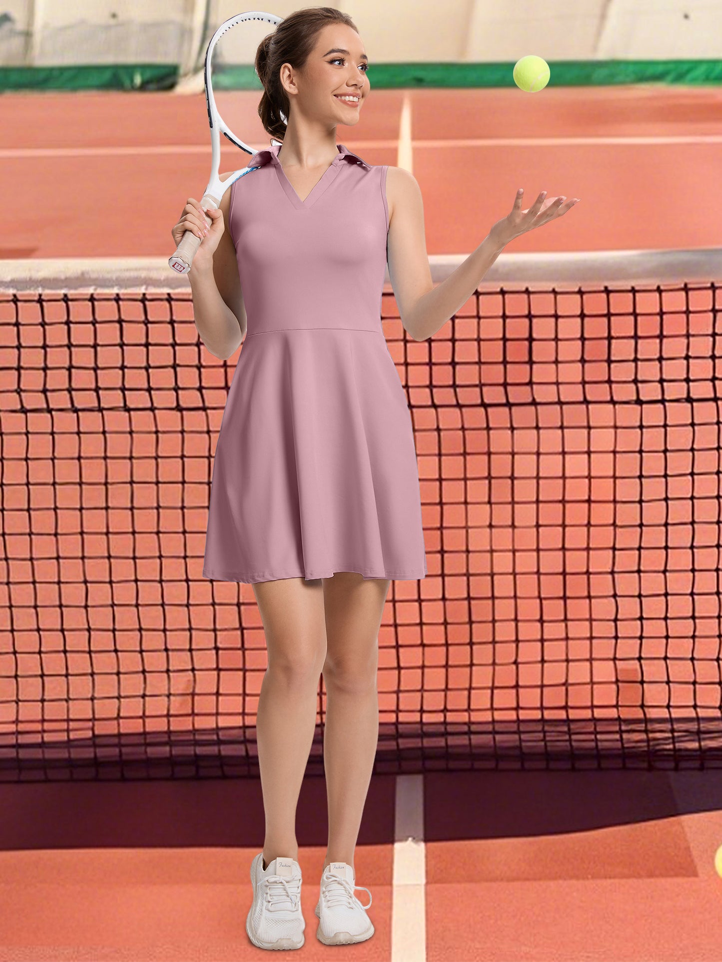 Hanerdun Womens Tennis Dress with Shorts & Pockets Sleeveless Workout Athletic Golf Dress