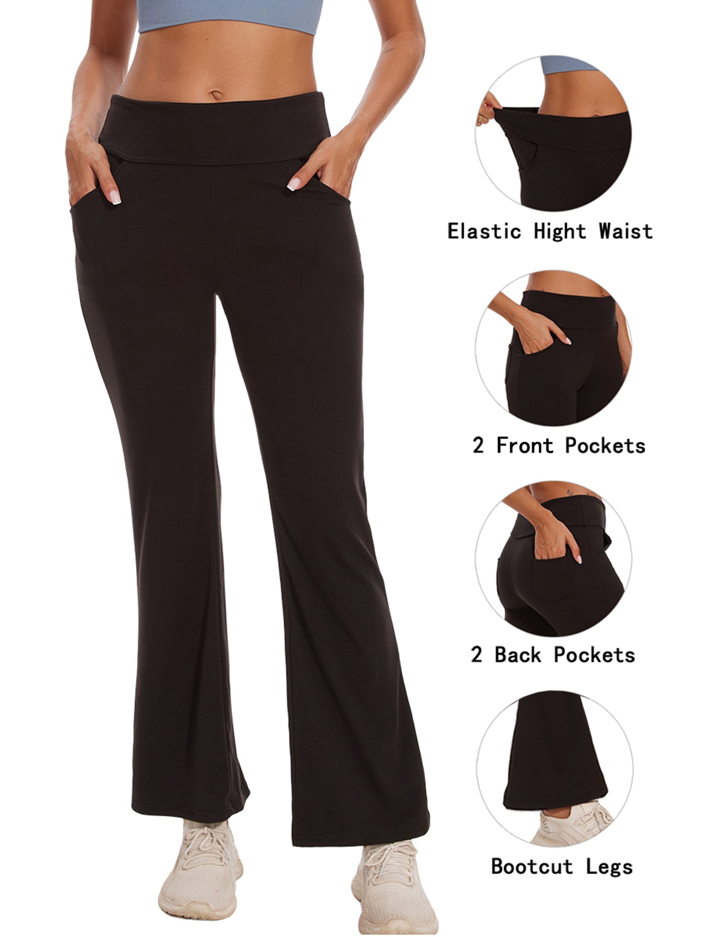 Hanerdun Women Bootcut Yoga Pants with Pockets Female High Waist Sweat Pant Workout Activewear