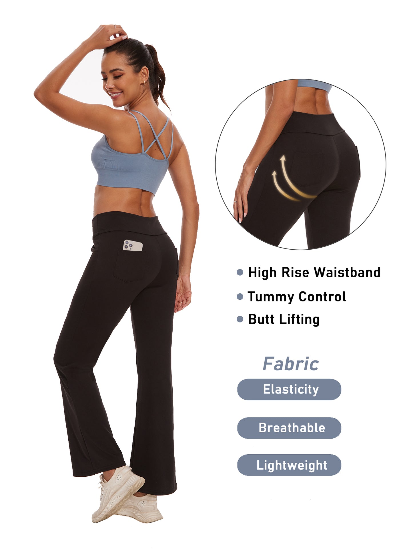 Hanerdun Women Bootcut Yoga Pants with Pockets Female High Waist Sweat Pant Workout Activewear