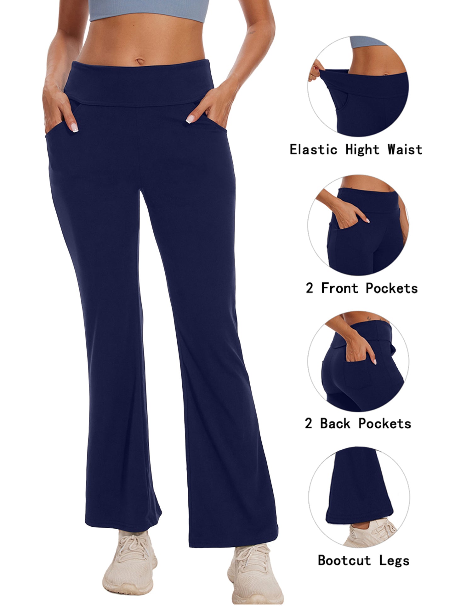 Hanerdun Women Bootcut Yoga Pants with Pockets Female High Waist Sweat Pant Workout Activewear