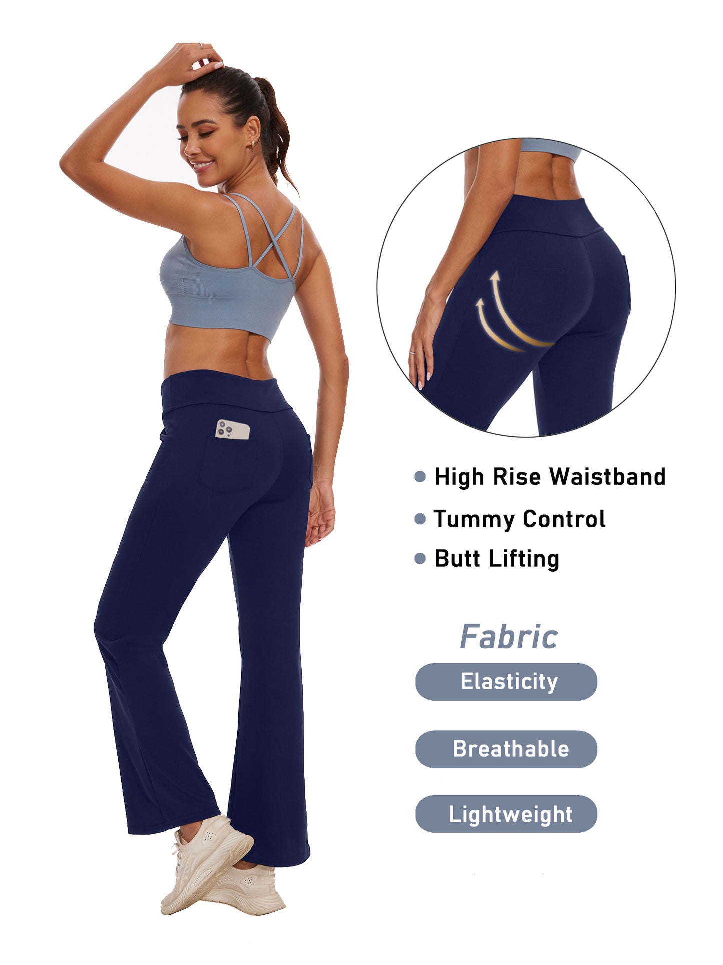 Hanerdun Women Bootcut Yoga Pants with Pockets Female High Waist Sweat Pant Workout Activewear