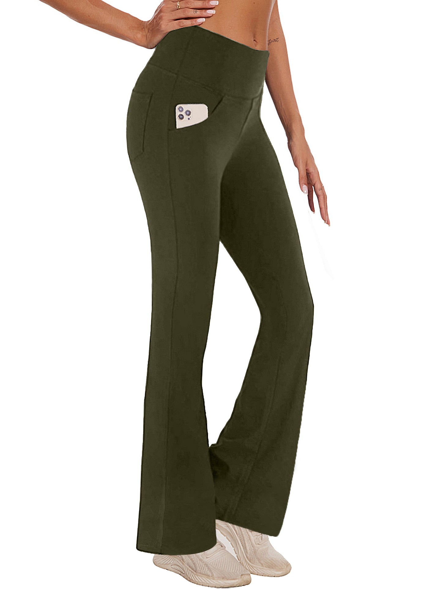 Hanerdun Women Bootcut Yoga Pants with Pockets Female High Waist Sweat Pant Workout Activewear