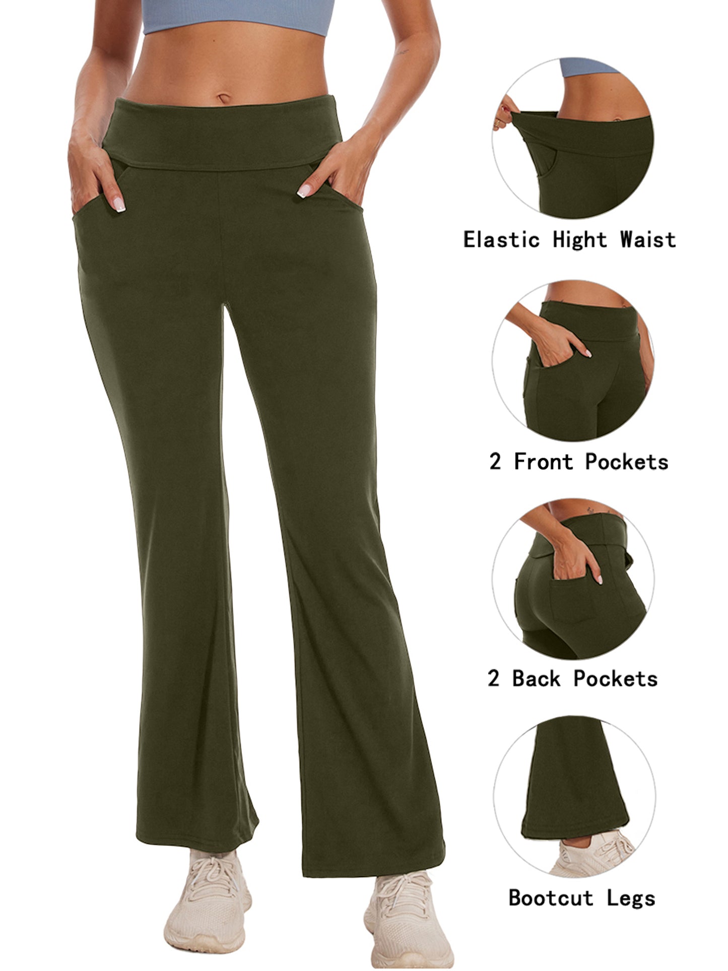 Hanerdun Women Bootcut Yoga Pants with Pockets Female High Waist Sweat Pant Workout Activewear