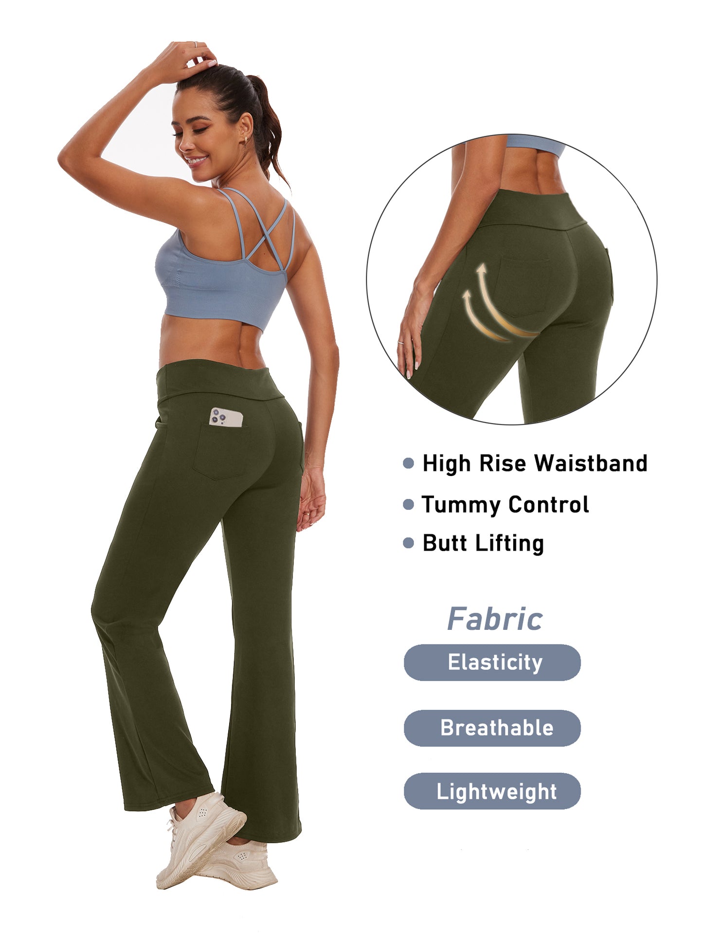 Hanerdun Women Bootcut Yoga Pants with Pockets Female High Waist Sweat Pant Workout Activewear