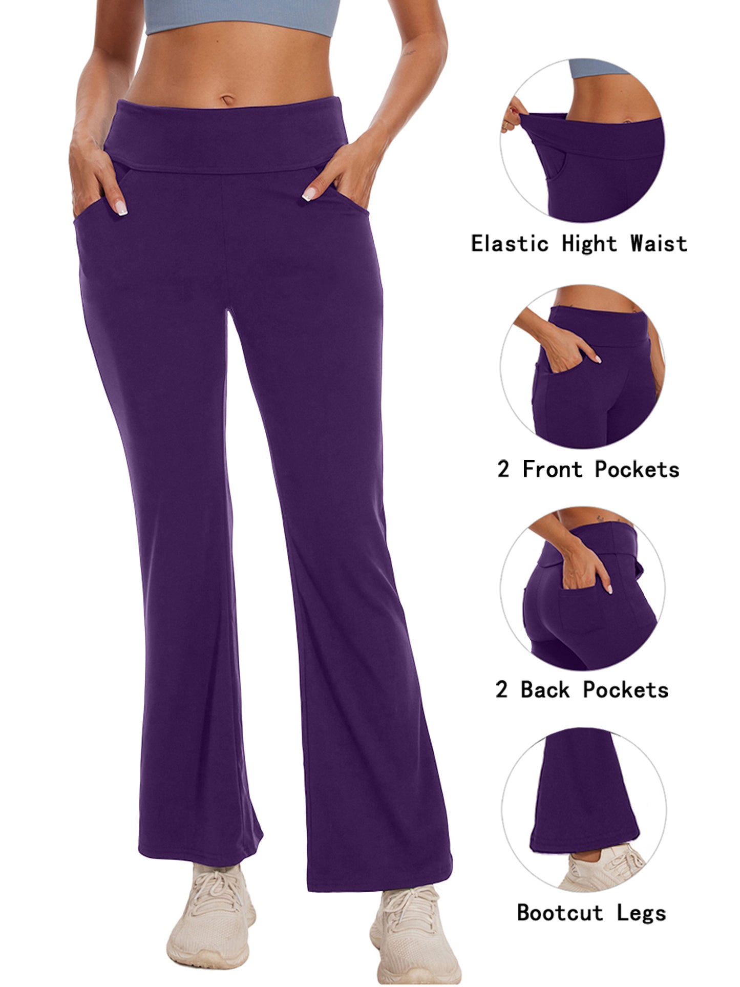 Hanerdun Women Bootcut Yoga Pants with Pockets Female High Waist Sweat Pant Workout Activewear